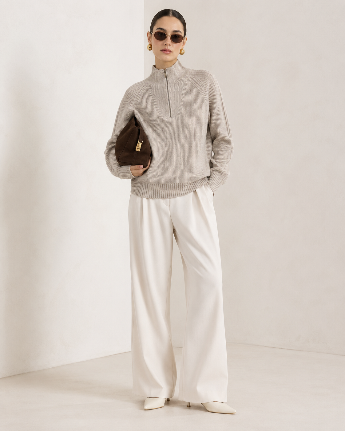 Unisex Wool Blend Half-Zip Stand Collar Sweater