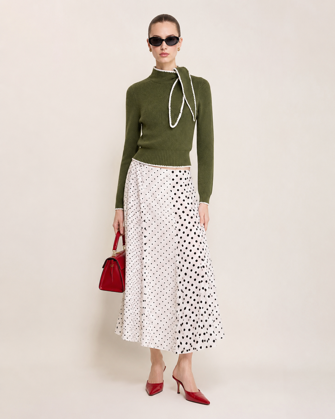 Women’s French Style High Neck Bow Knit Top