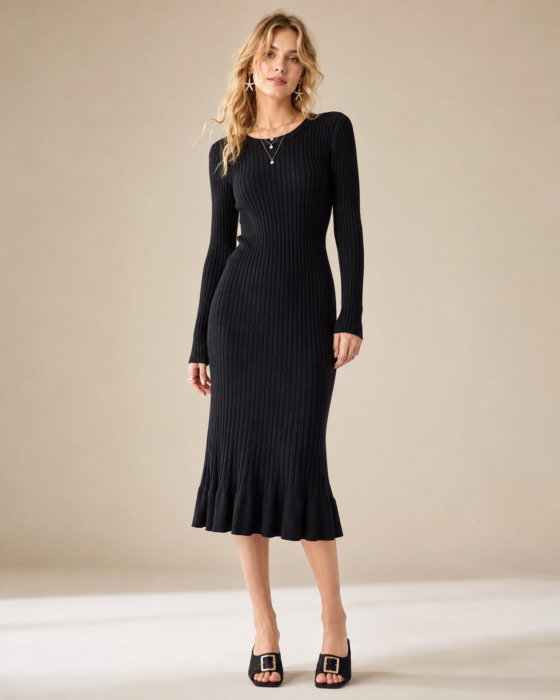 Women’s Ribbed Knit Long Sleeve Dress