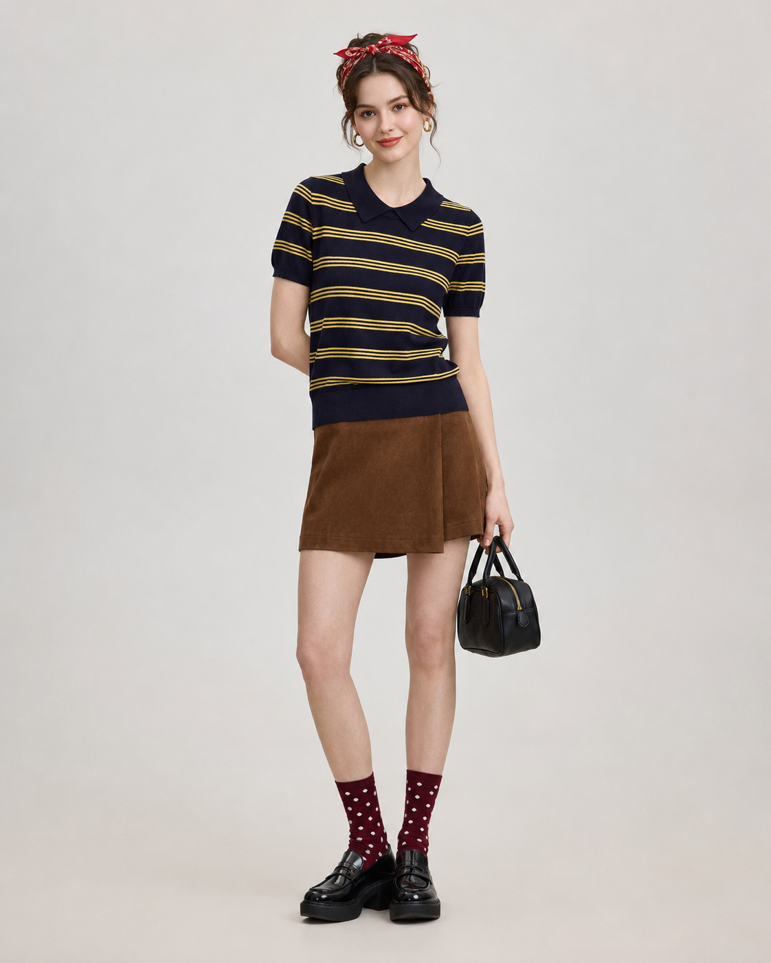 Women’s Striped Polo Knit Top