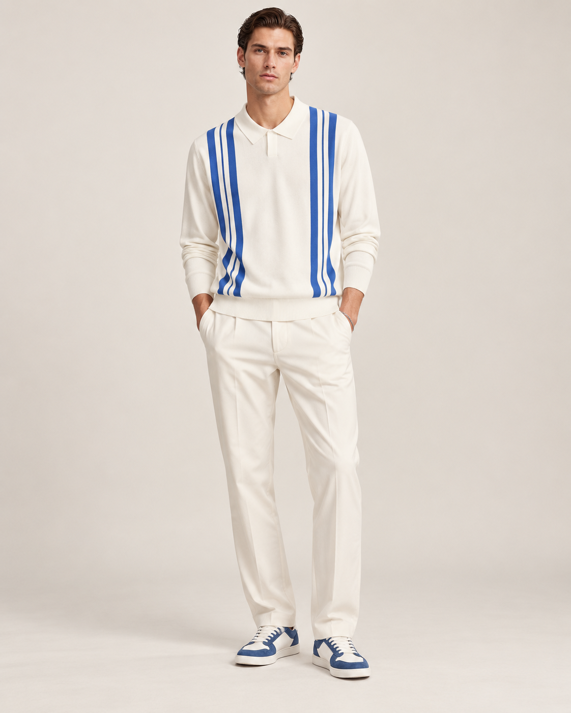 Men’s Old-Money Style Wave Knit Shirt