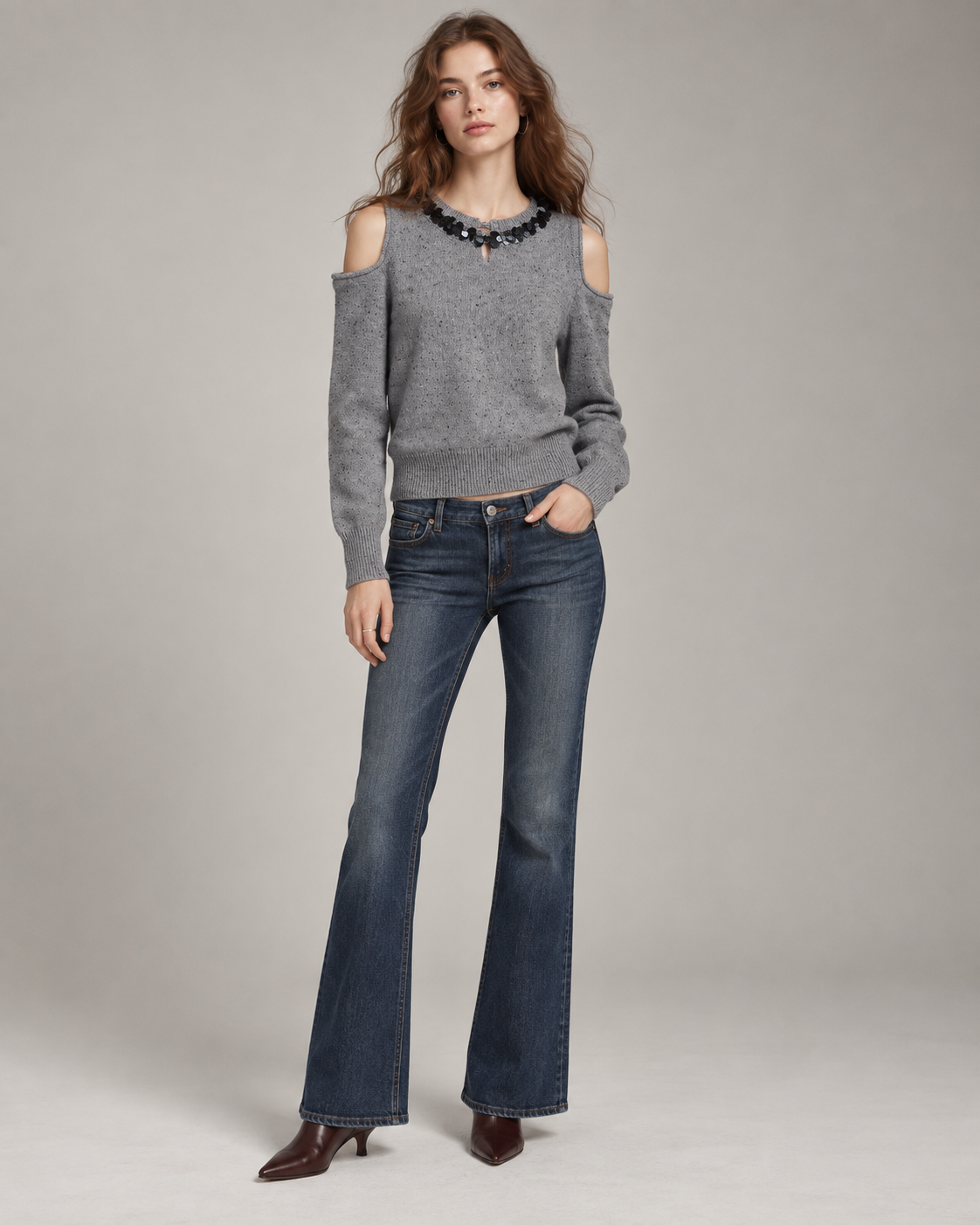 Women's Cold Shoulder Wool Blend Knit Sweater