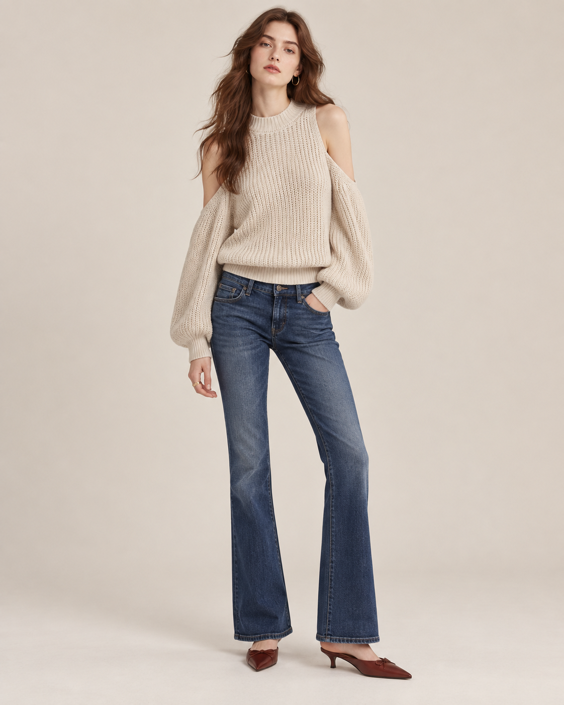Women's Off Shoulder Wool Blend Knit Sweater