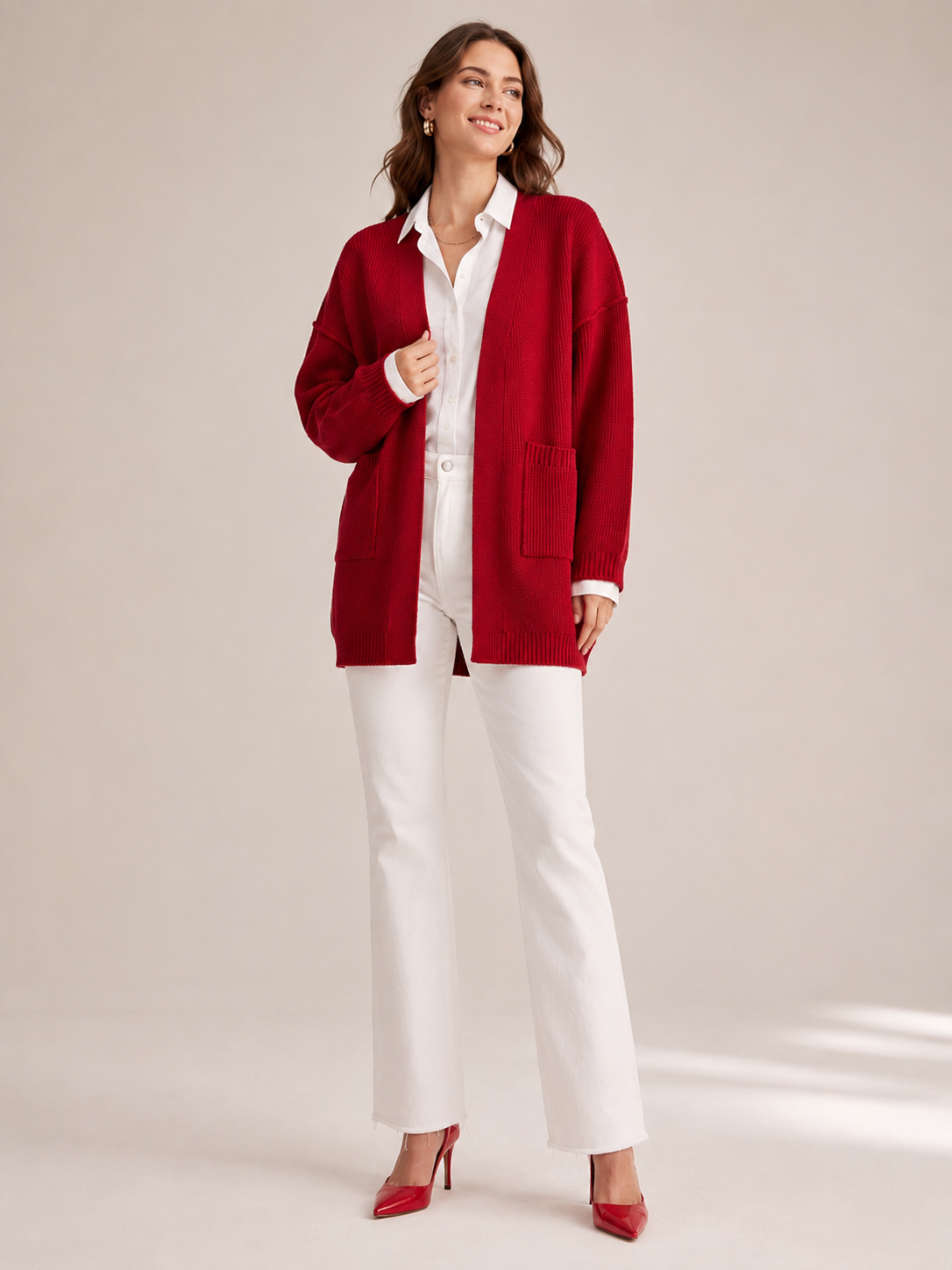 Women's Soft Fuzzy Knit V Neck Open Front Cardigan Sweater Waffle Knitwear