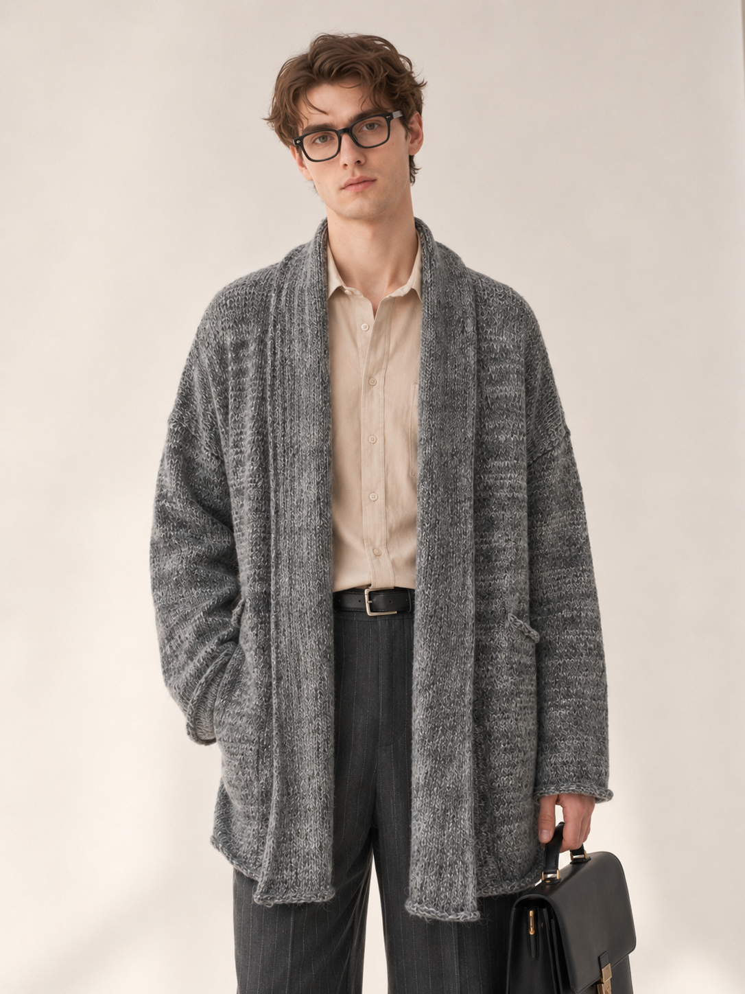 Unisex Wool Cashmere Blend Chunky Knit Cardigan Sweater Oversized Open Front