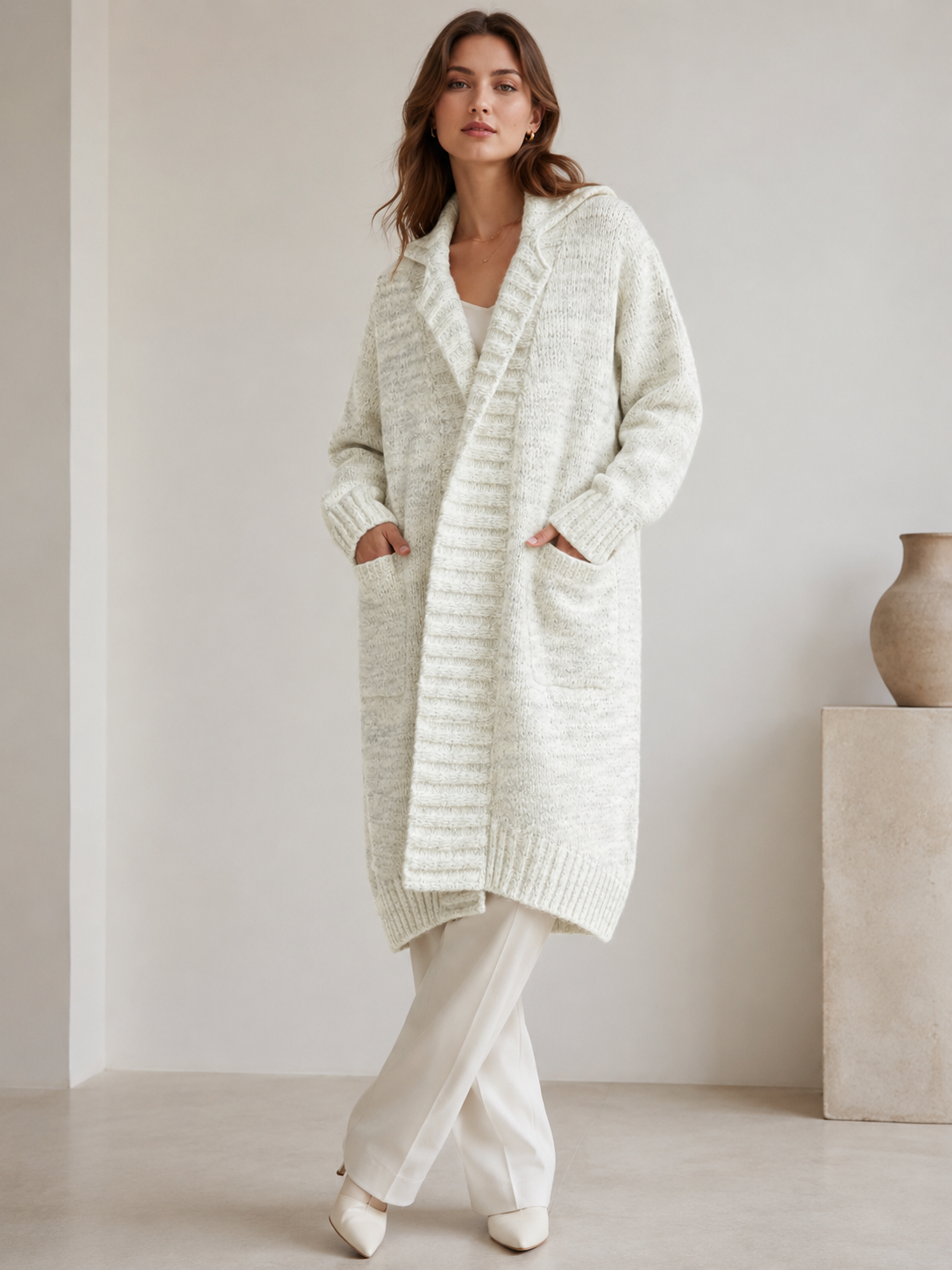 Women's Wool Blend Long Ribbed Knit Cardigan Sweater