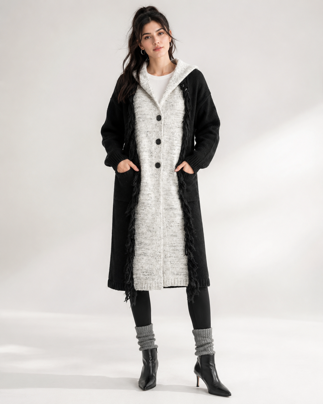 Women's Wool Blend Chunky Knit Hooded Long Cardigan Sweater