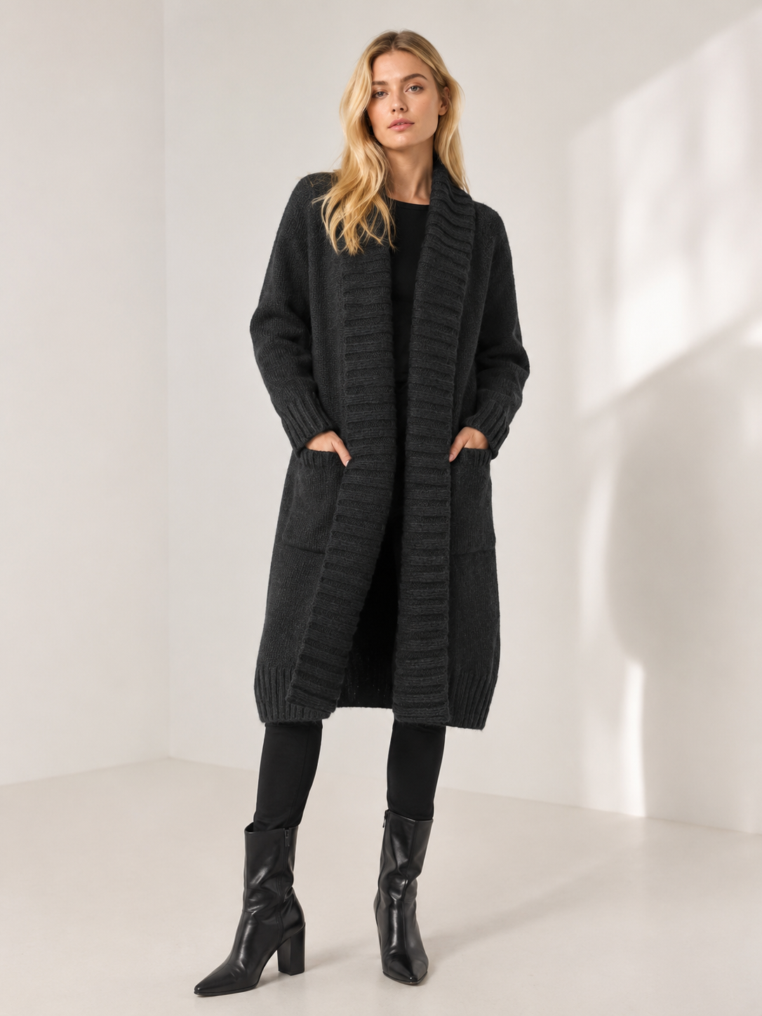 Women's Wool Blend Long Ribbed Knit Cardigan Sweater