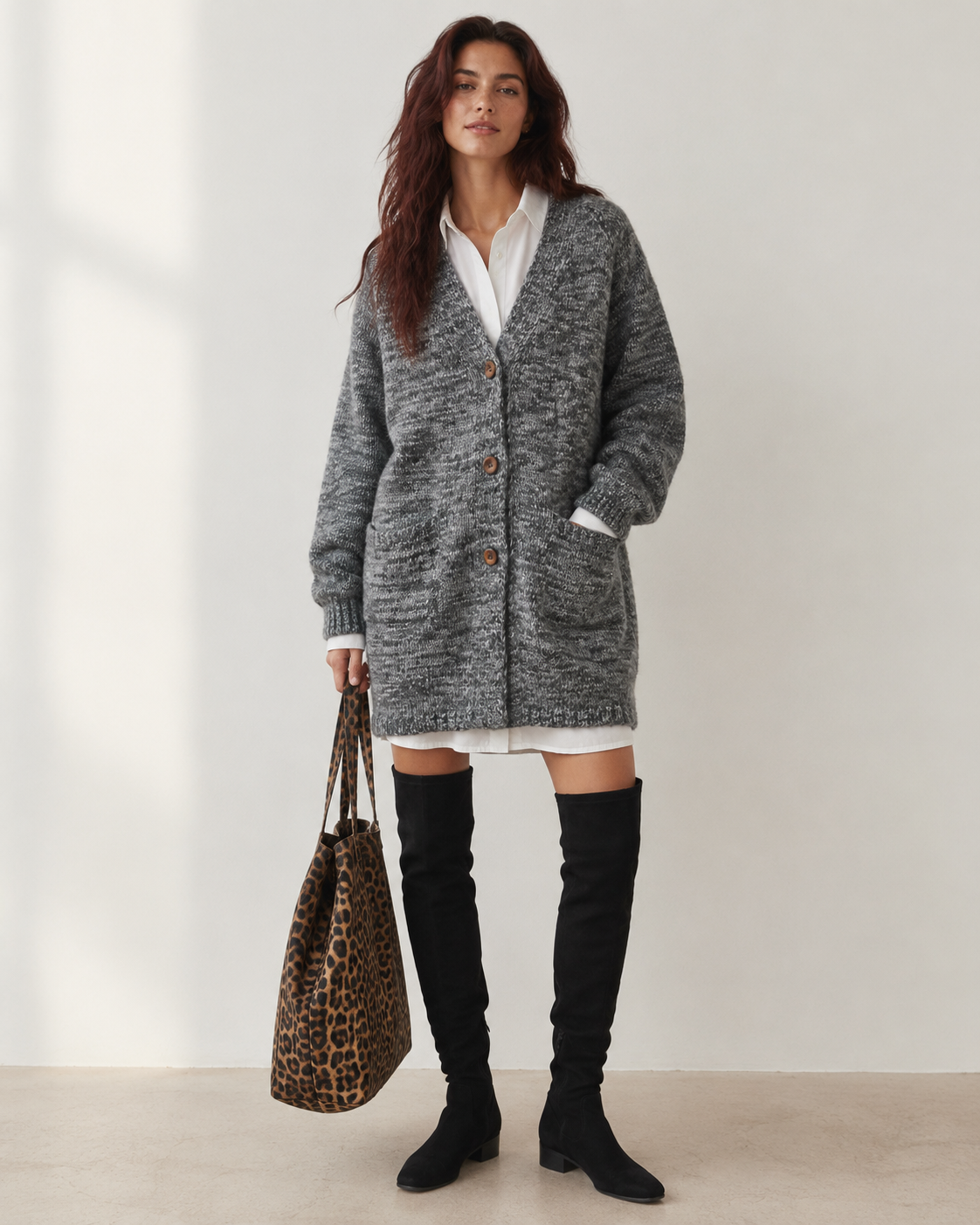 Women's Wool Blend V Neck Long Cardigan Sweater