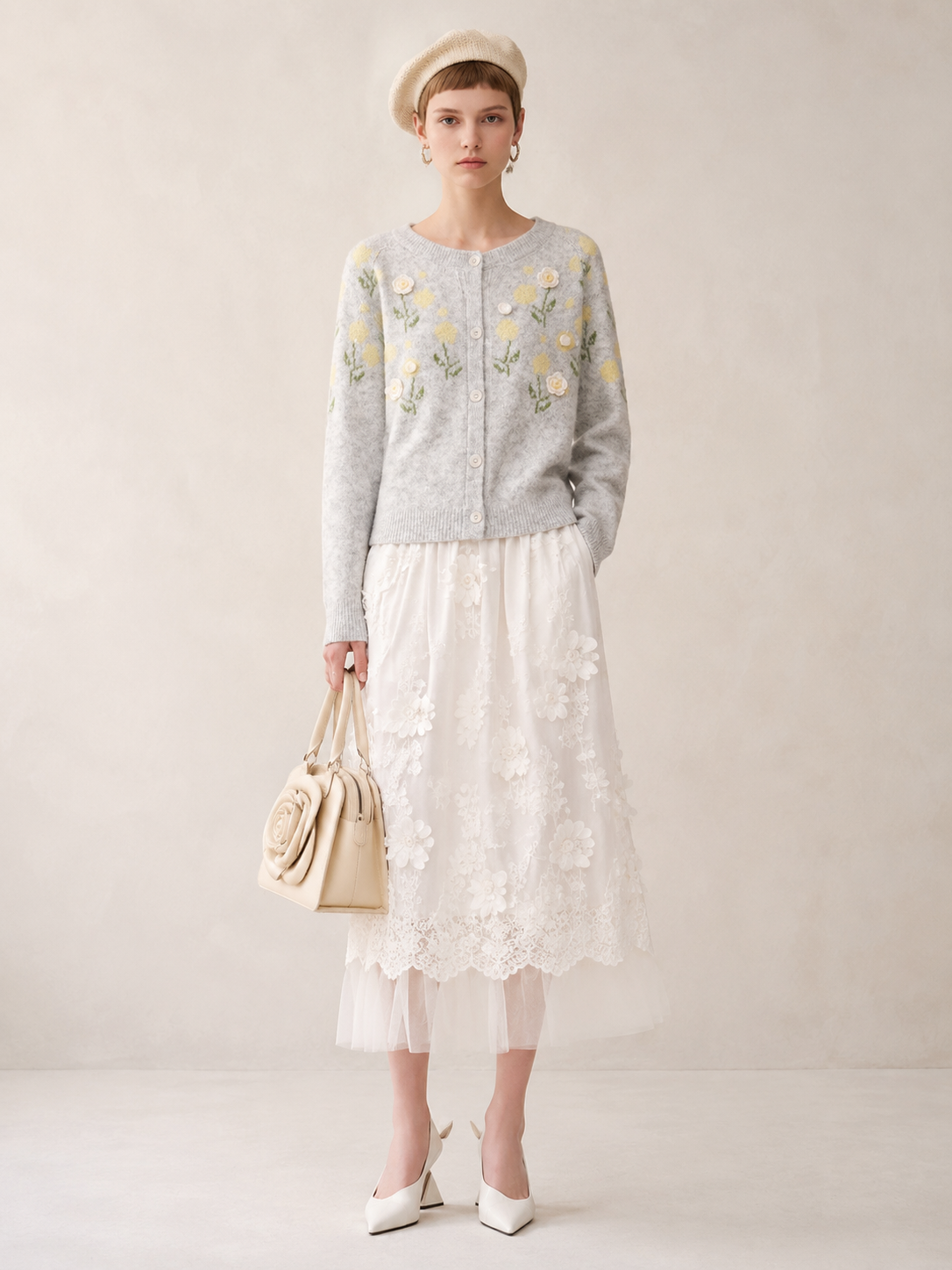 Women’s Floral Knit Cardigan Sweater