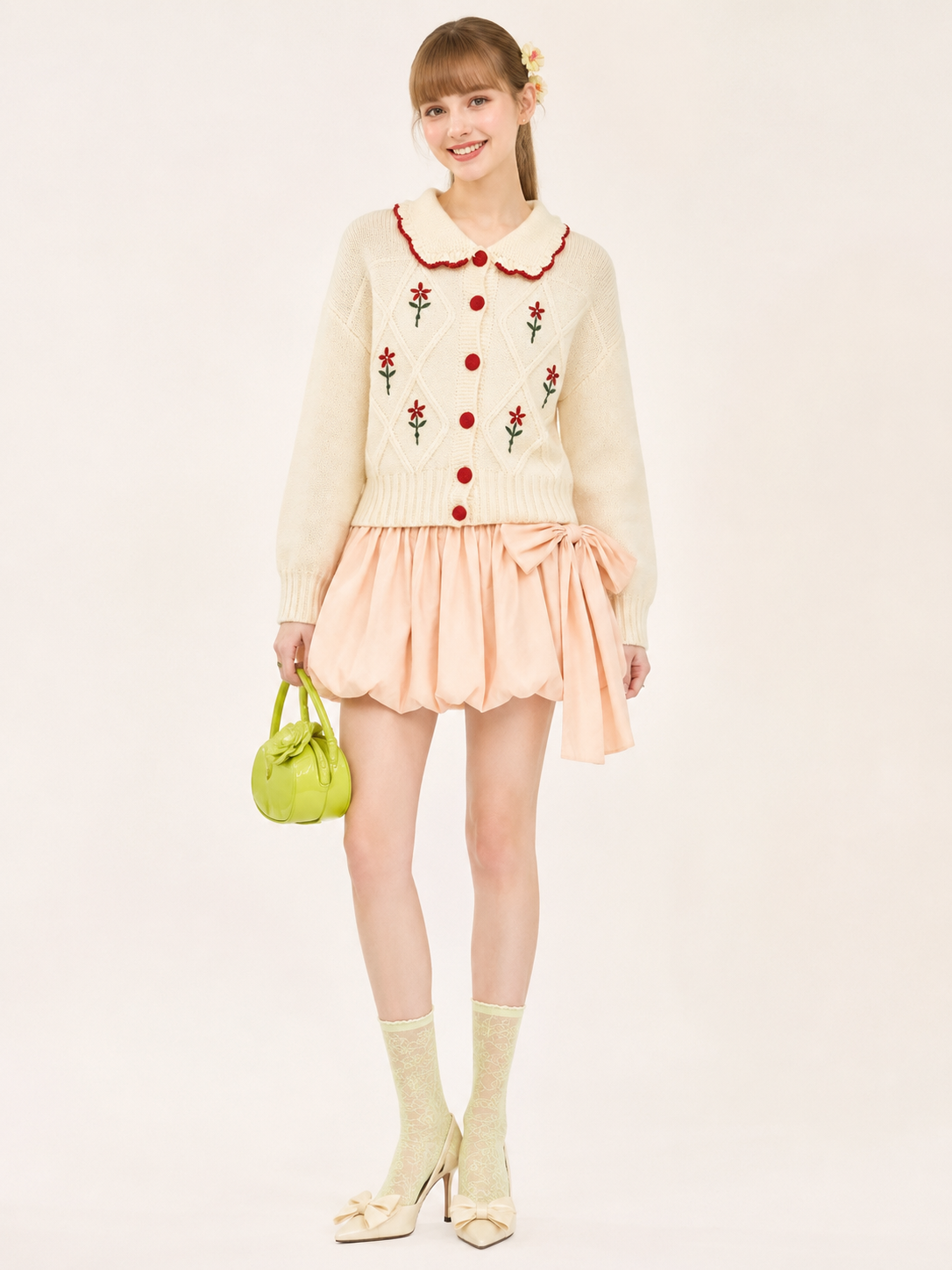 Women’s Jacquard Knit Cardigan Vintage Doll Collar Sweater