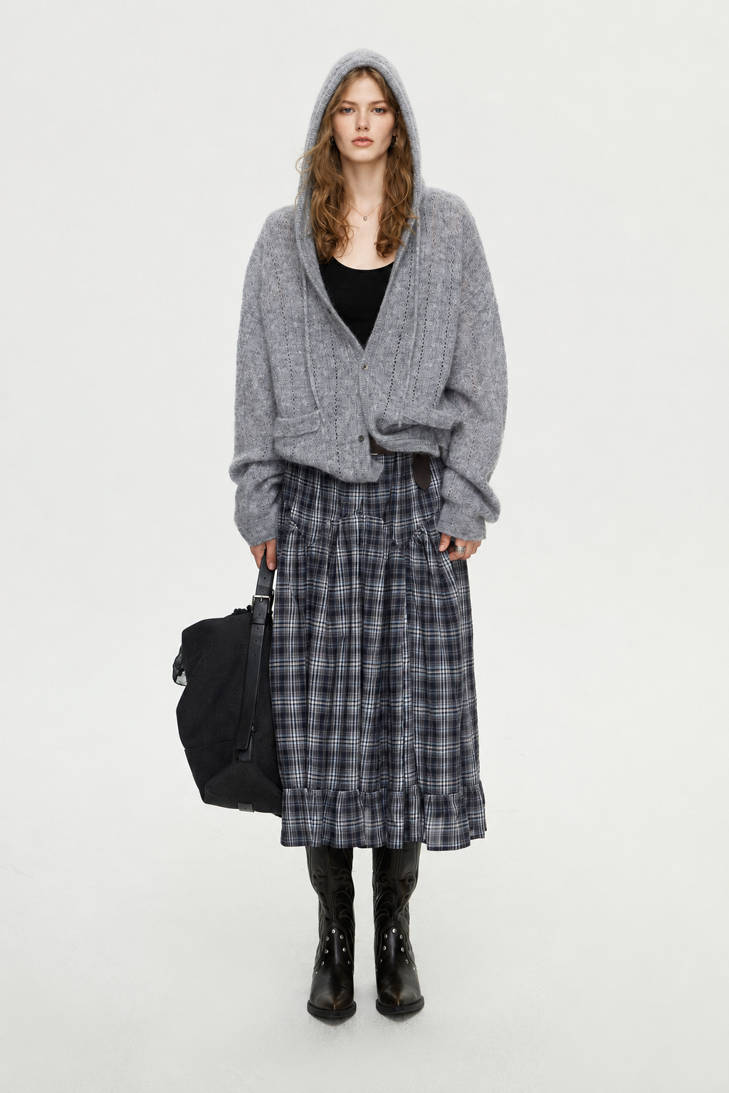 Baby Mohair Wool Blend Hoodie Sweater Cable Knit Cardigan