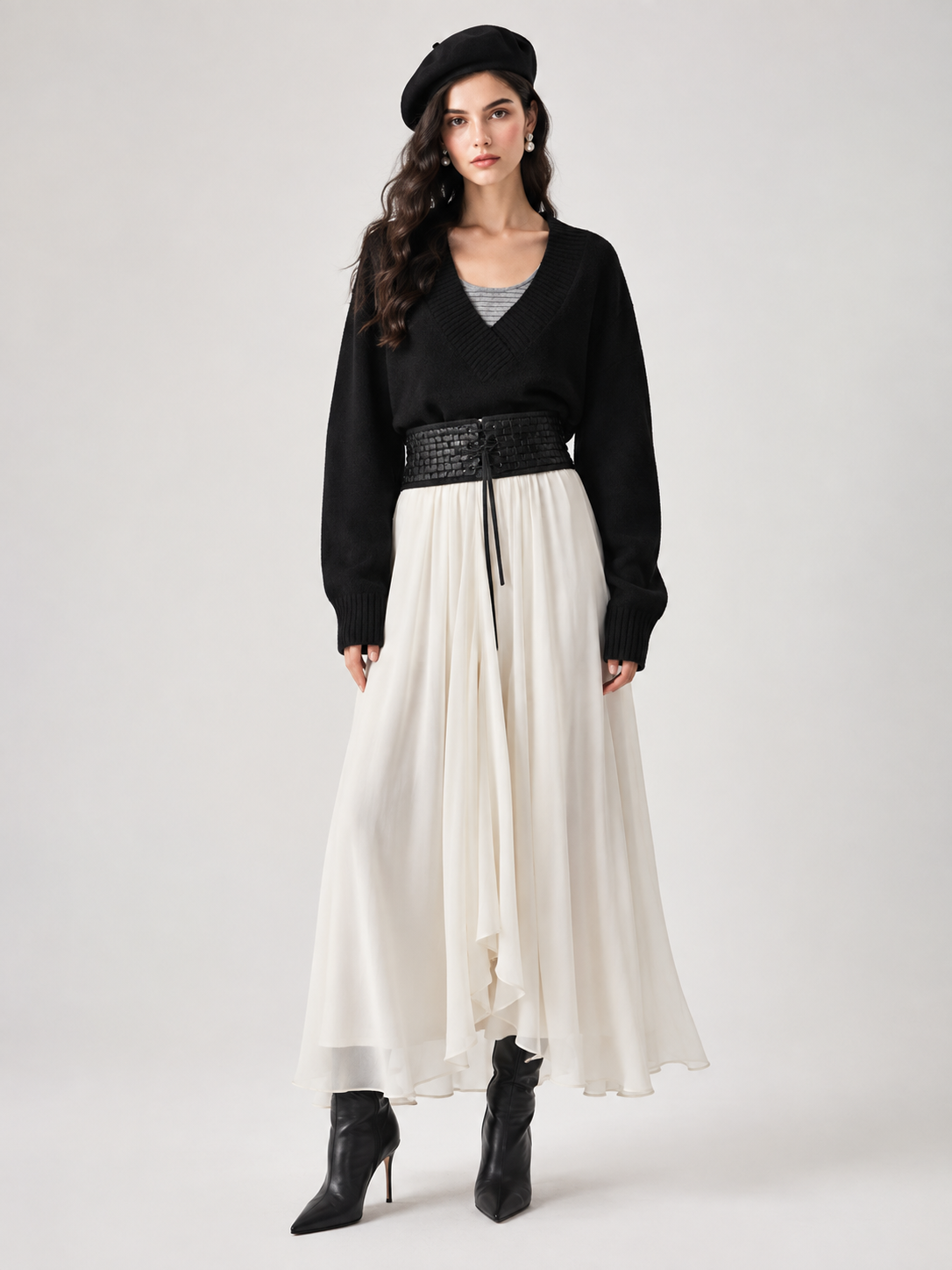 Women’s Faux Layered V Neck Vest Sweater Loose Relaxed Mohair Knit Pullover
