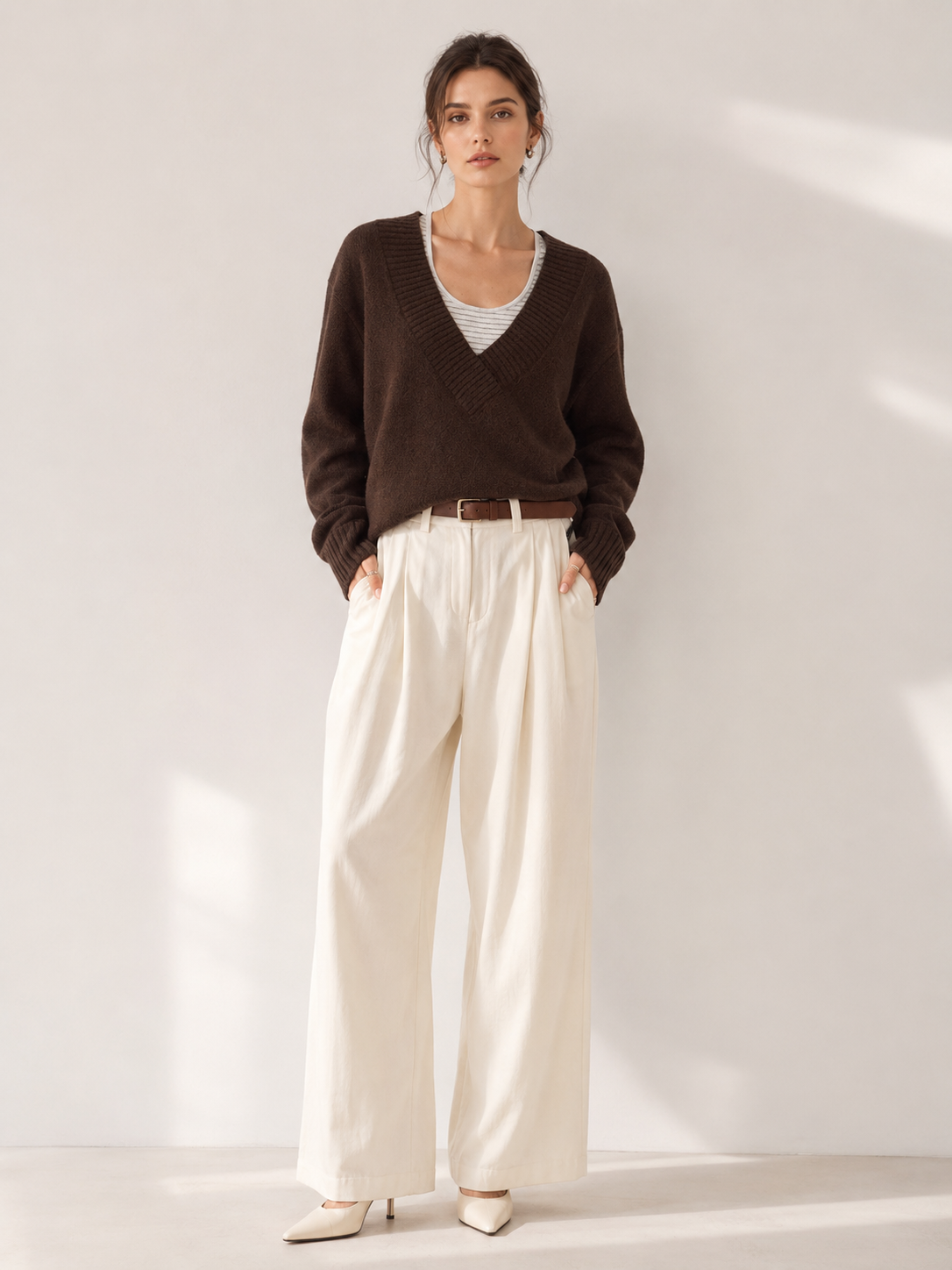 Women’s Faux Layered V Neck Vest Sweater Loose Relaxed Mohair Knit Pullover