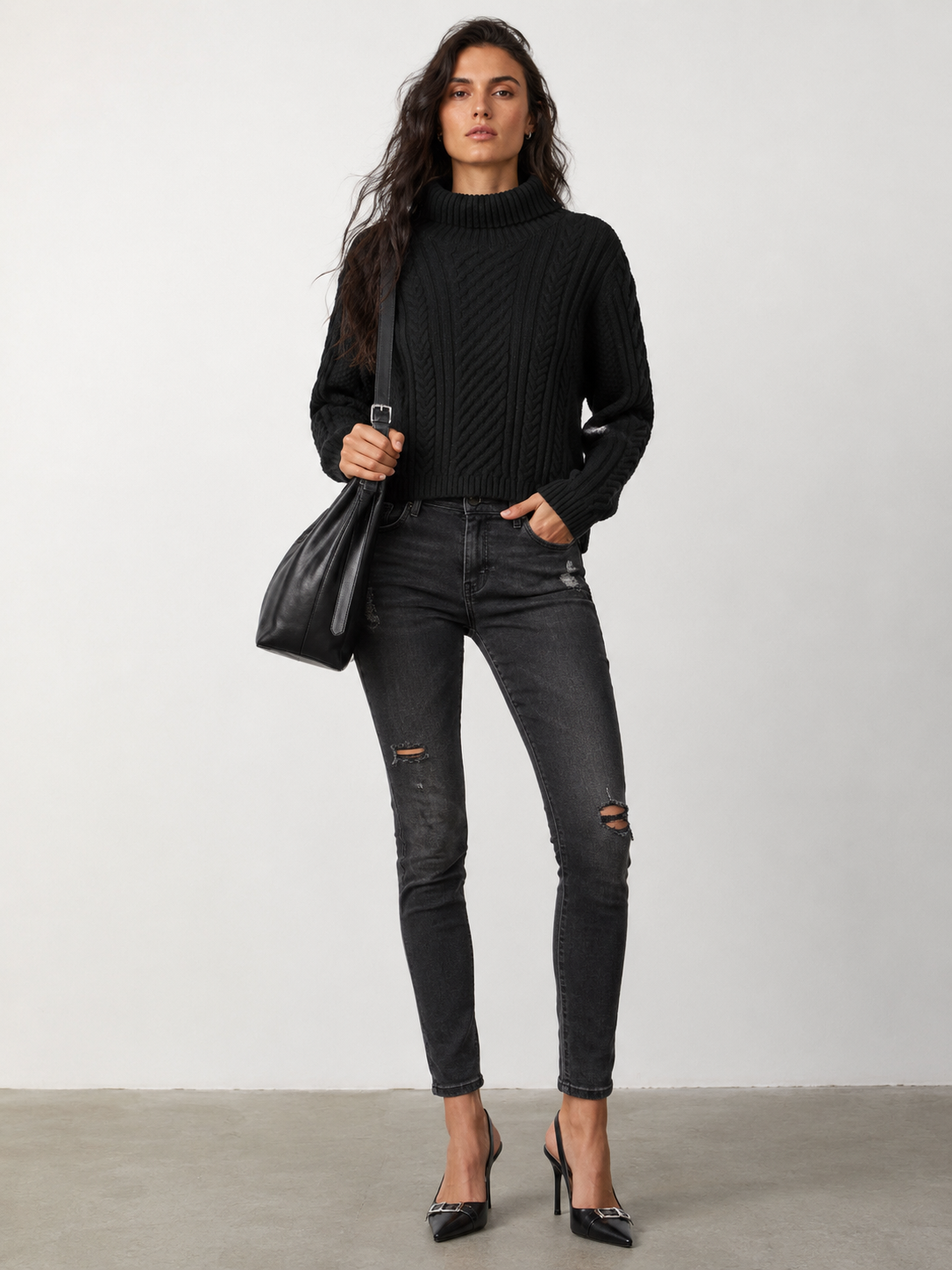 Women’s Thick Wool Blend Cable Knit Turtleneck Sweater