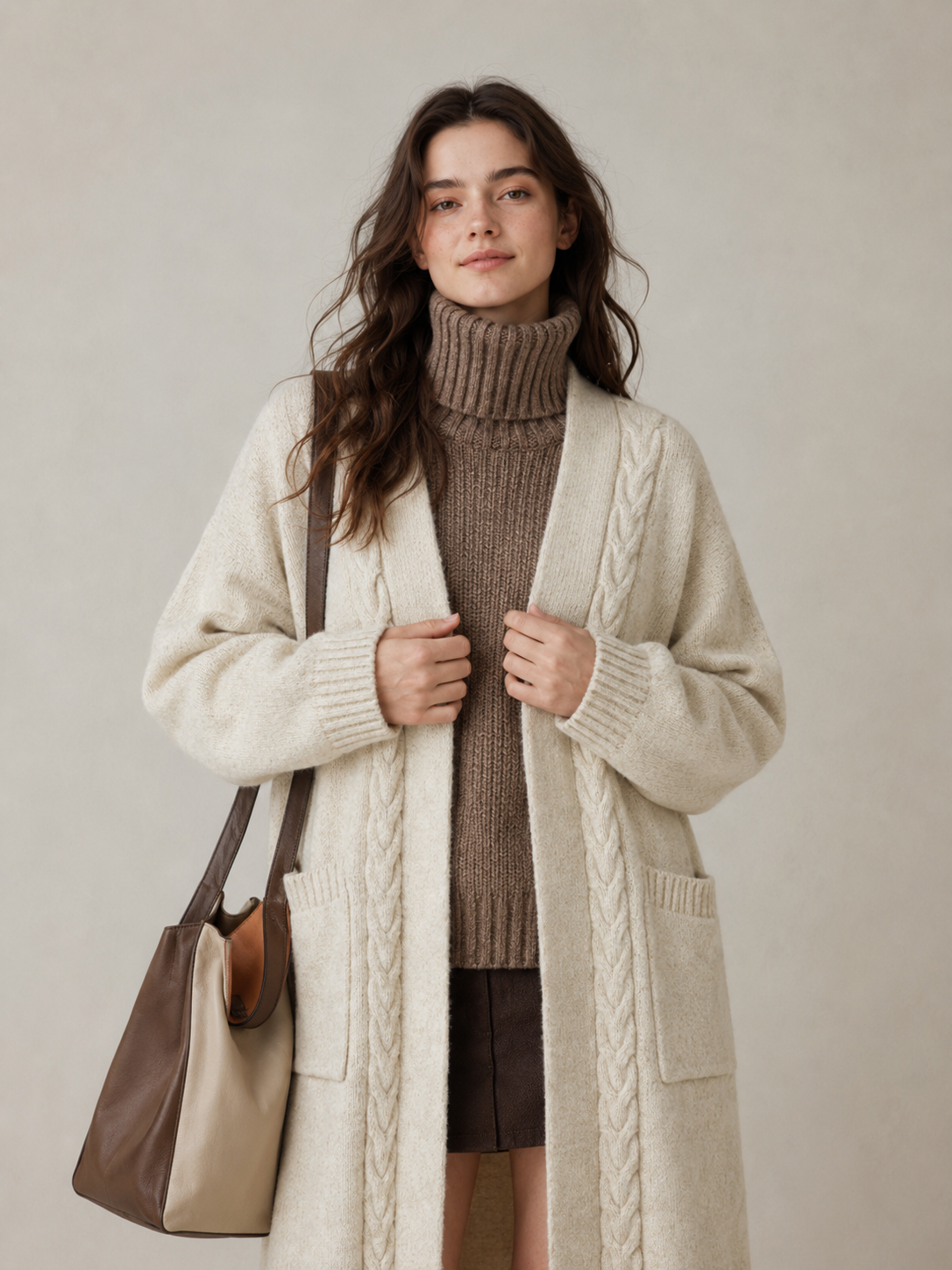 Women's Wool Blend Long Cable Knit Cardigan Sweater