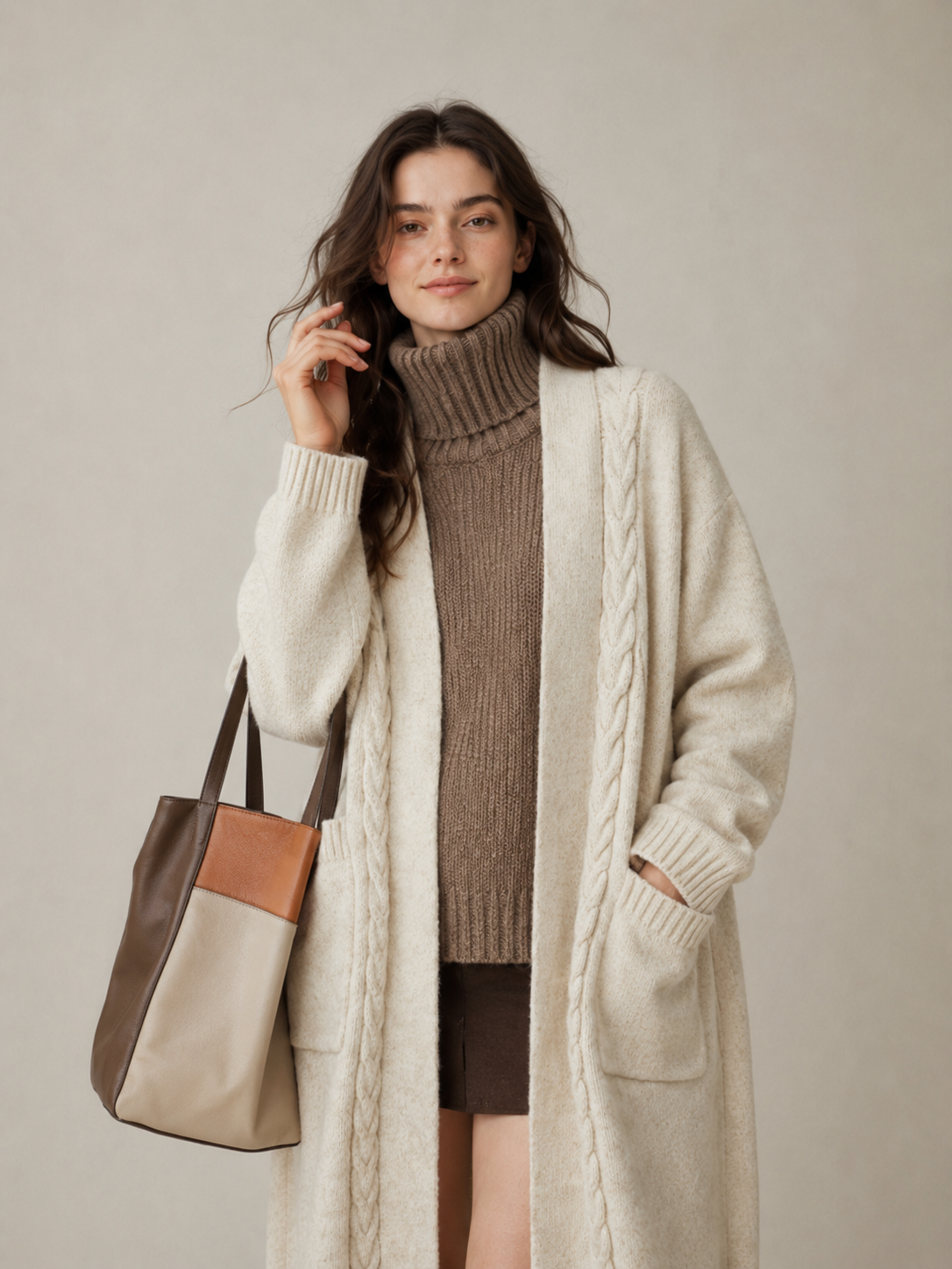 Women's Wool Blend Long Cable Knit Cardigan Sweater