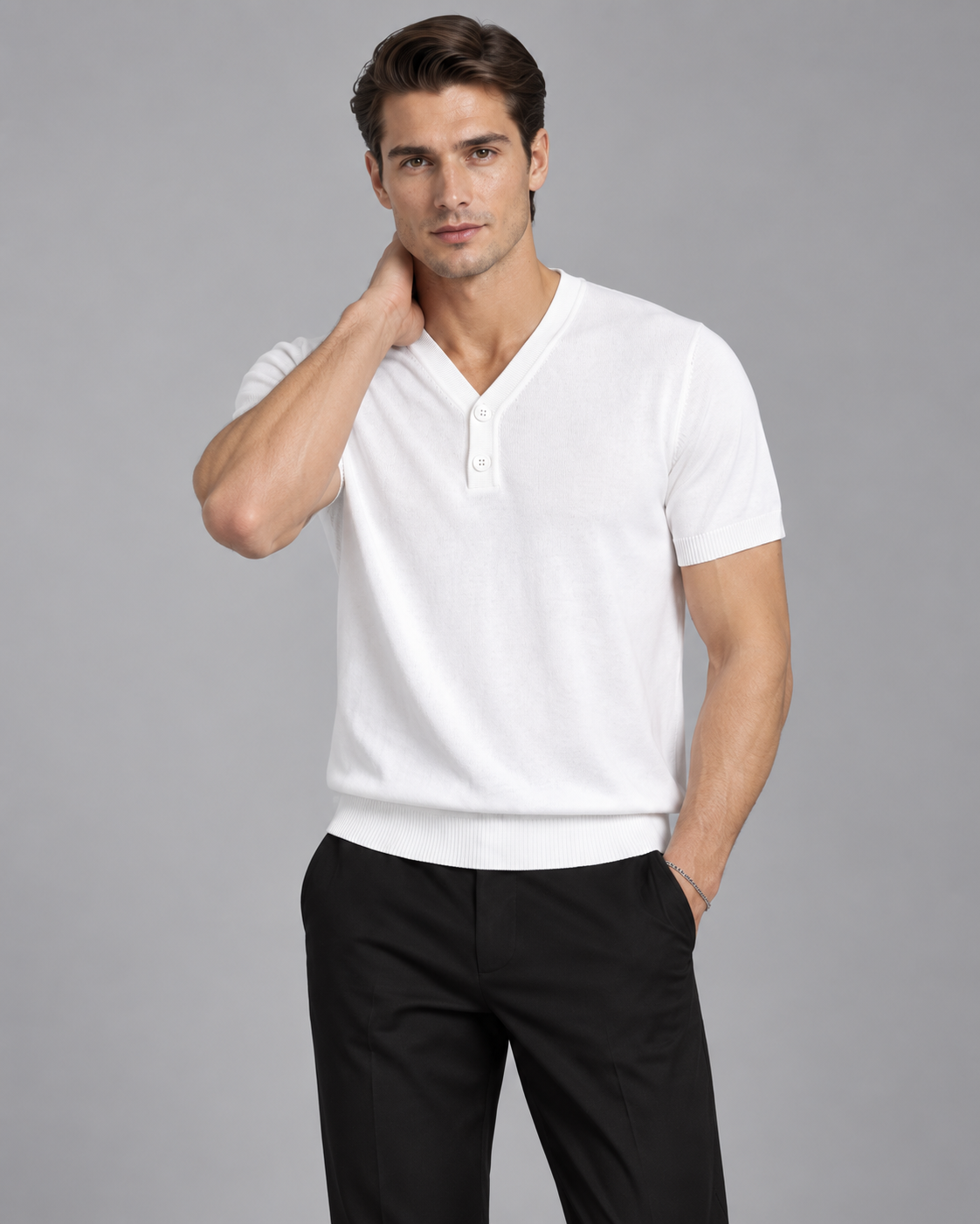 Men’s Old-Money Style Cool-Touch Knit Henley Shirt
