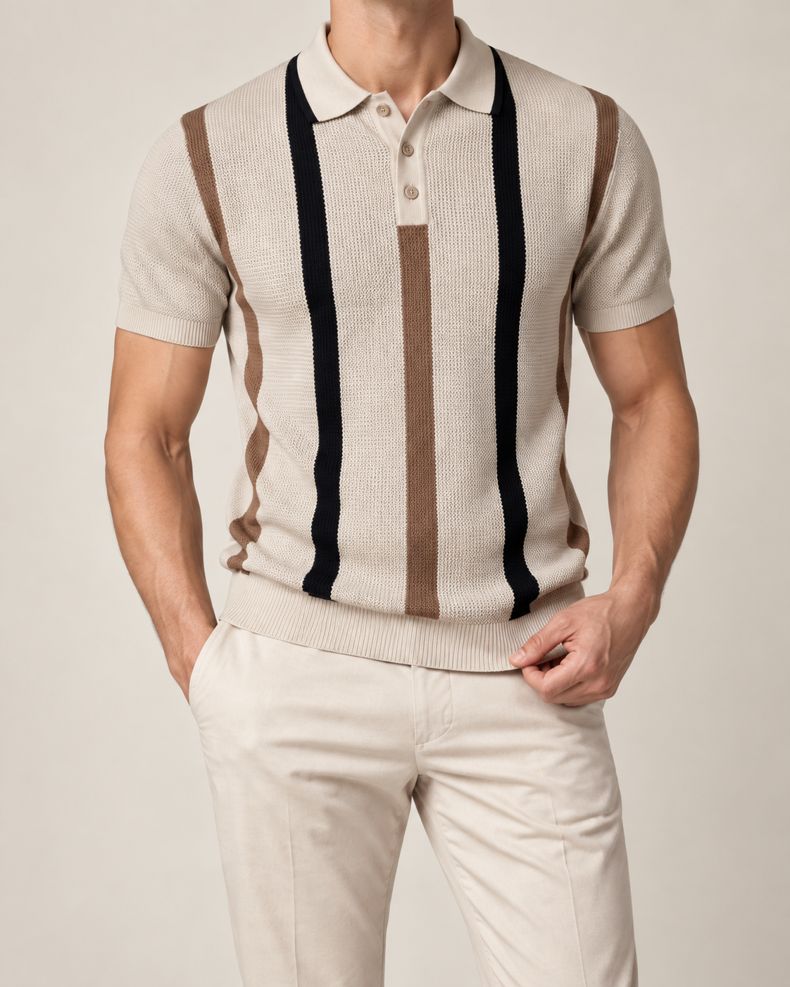 Men’s Old-Money Style Striped Honeycomb Polo Shirt