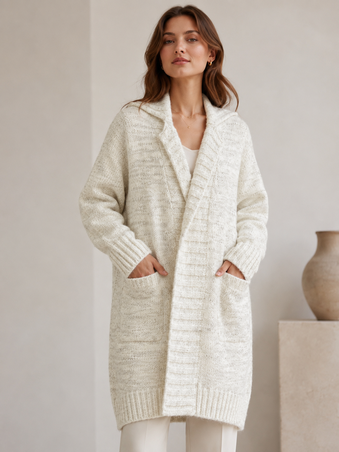 Women's Wool Blend Long Ribbed Knit Cardigan Sweater