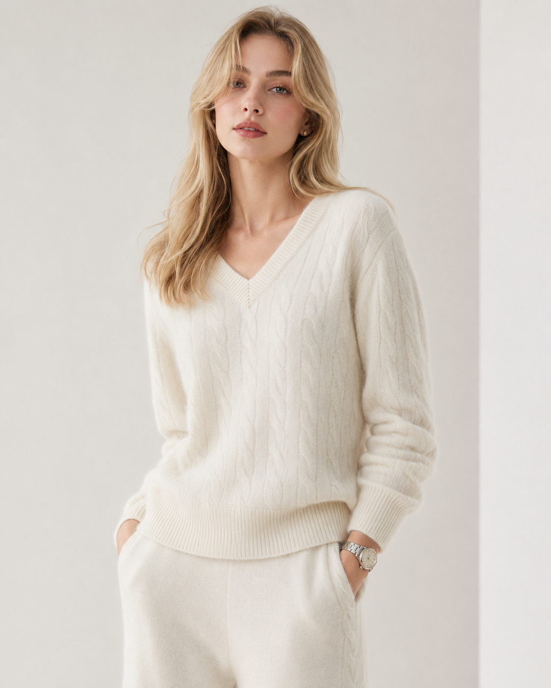 Women's Cashmere Blend Cable Knit Sweater