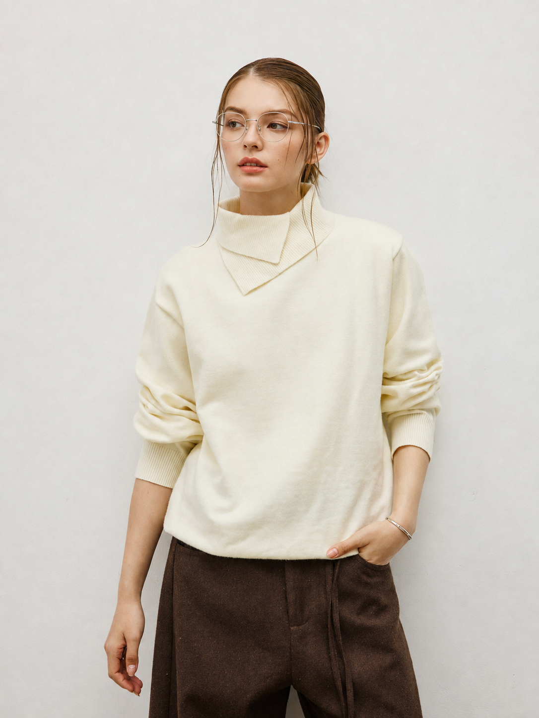 Unisex Wool Blend Stand Collar Knit Sweater