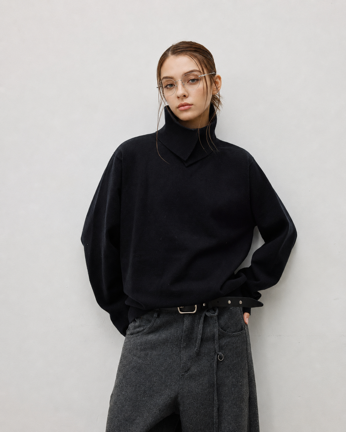 Unisex Wool Blend Stand Collar Knit Sweater