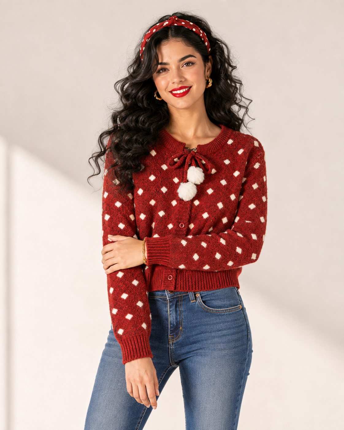 Women’s Color Block Knit Sweater with Bow Detail
