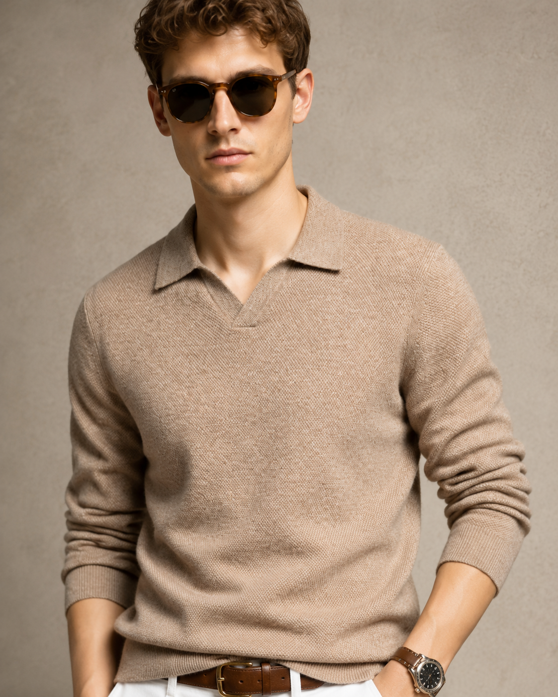 Men’s 100% Cashmere Polo Knit Sweater