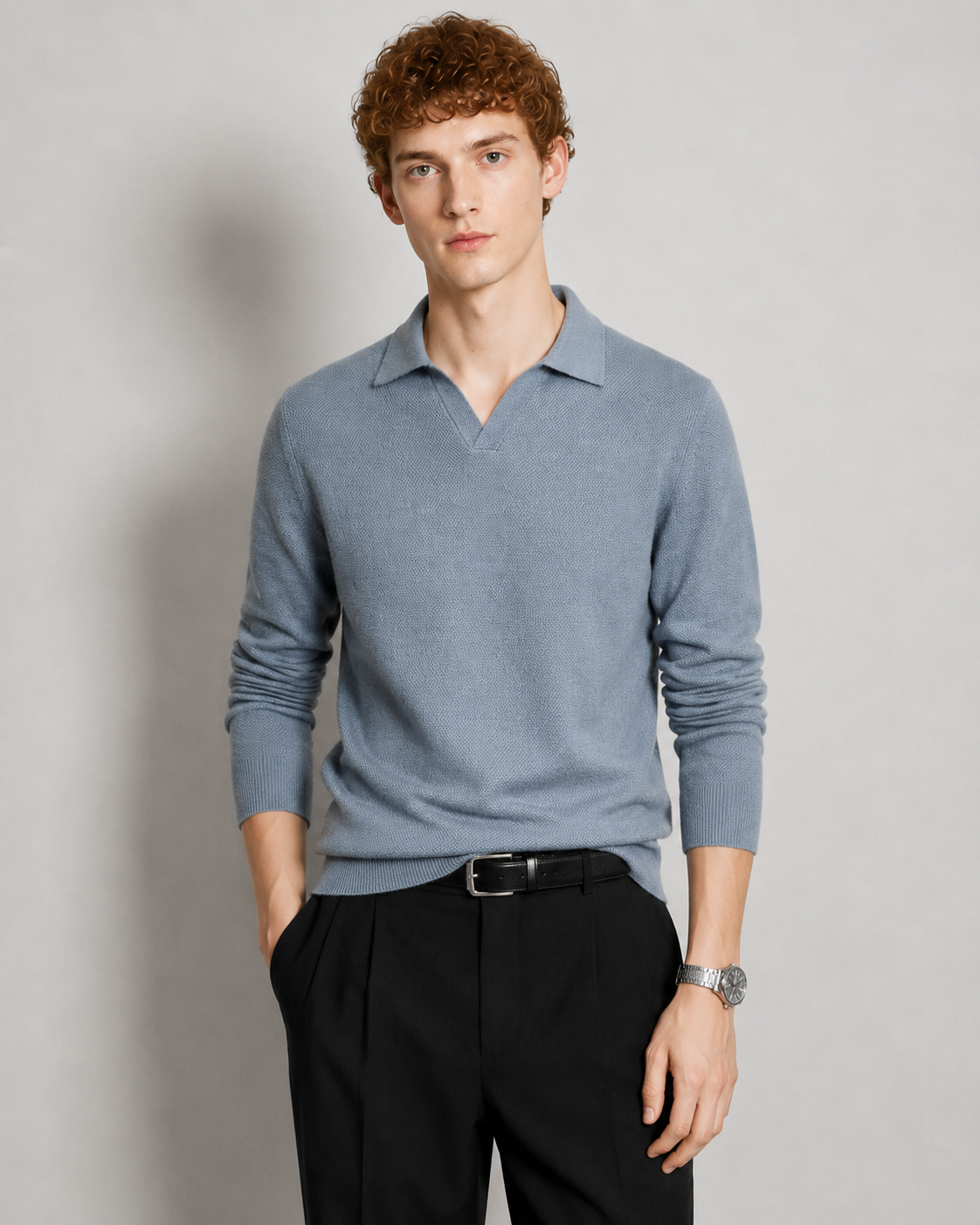 Men’s 100% Cashmere Polo Knit Sweater