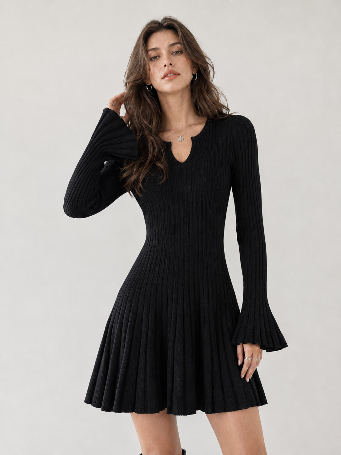Women’s V-Neck Ribbed Knit Dress