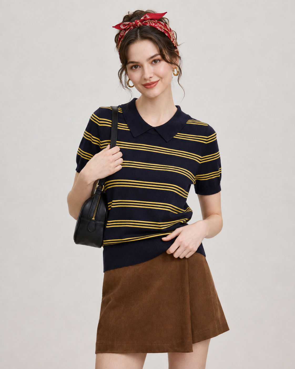 Women’s Striped Polo Knit Top