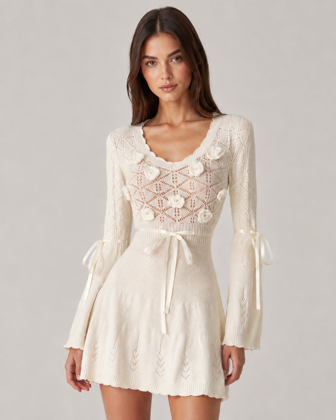 Women’s 3D Flower Openwork Knit Dress