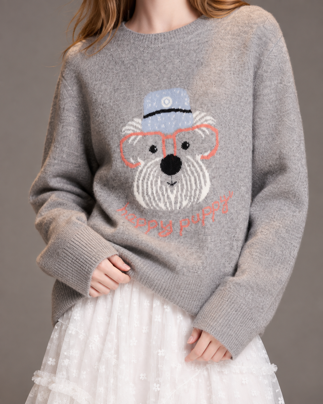 Women's Cute Dog Jacquard Knit Sweater