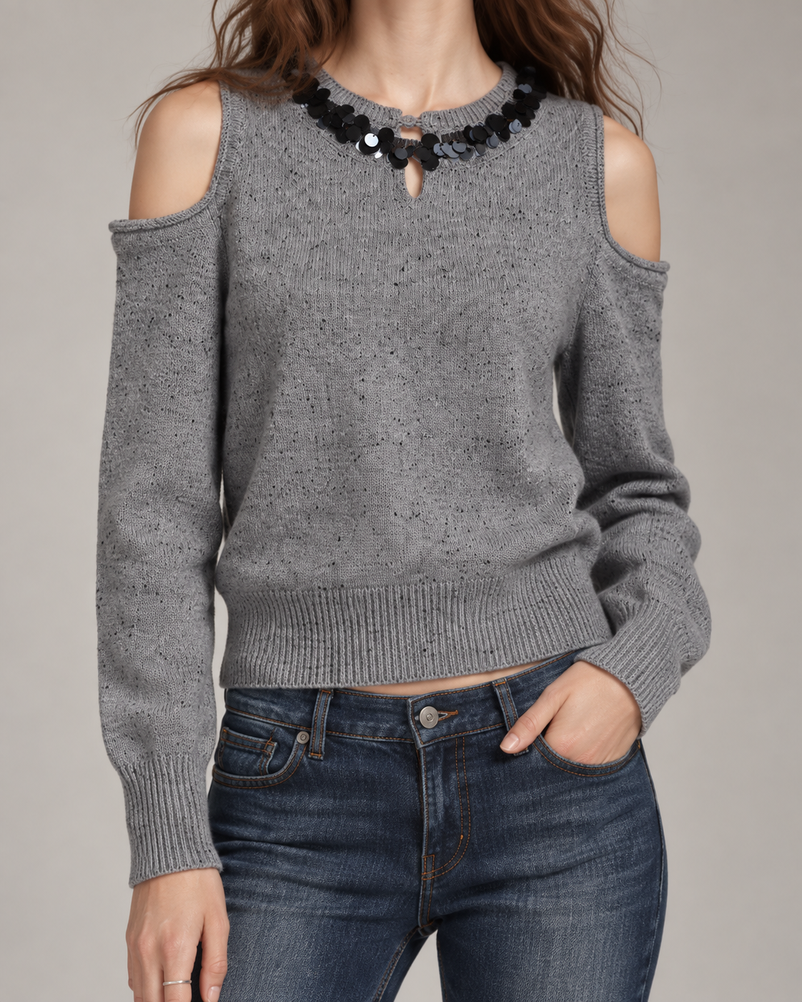 Women's Cold Shoulder Wool Blend Knit Sweater