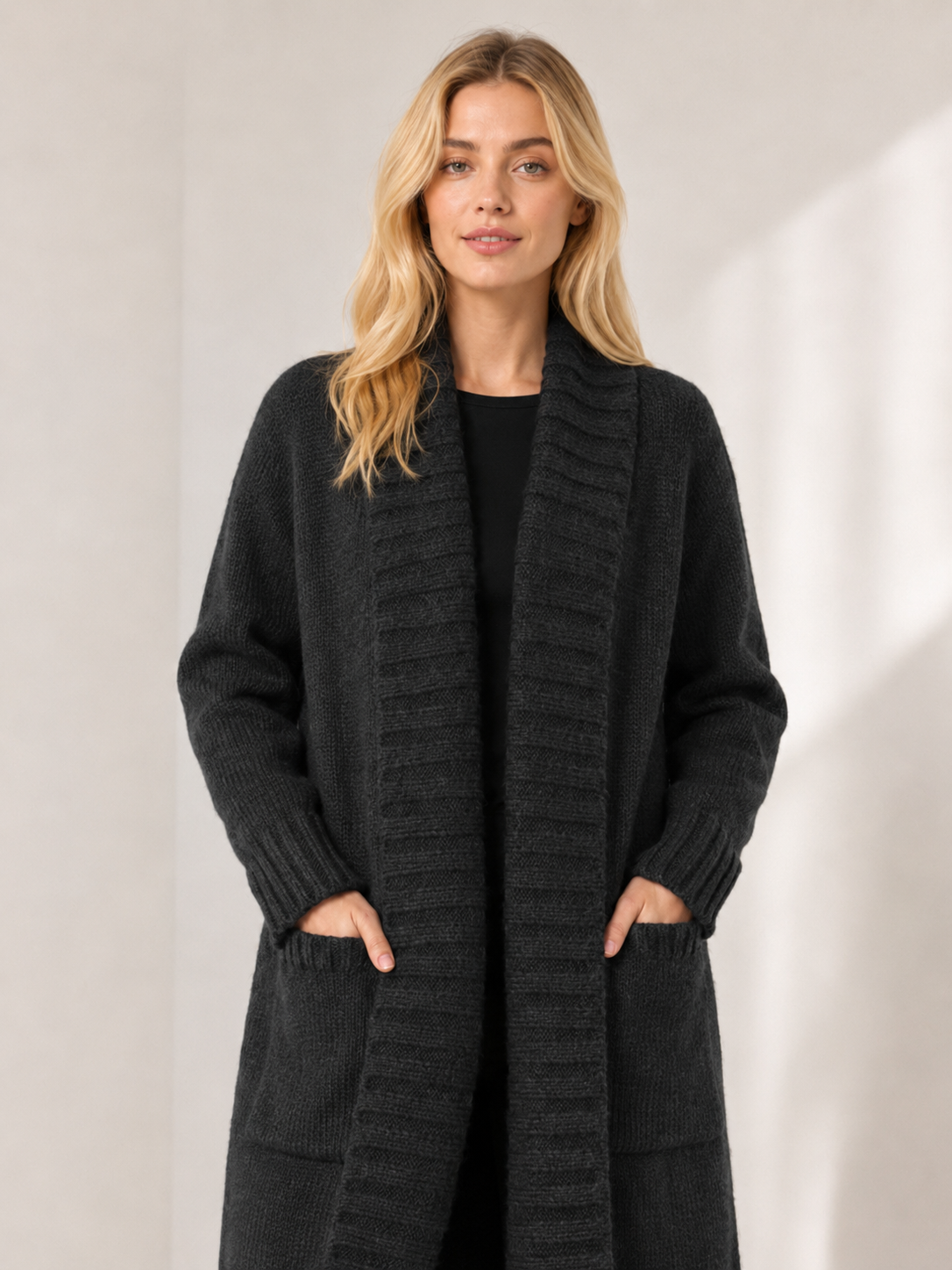 Women's Wool Blend Long Ribbed Knit Cardigan Sweater