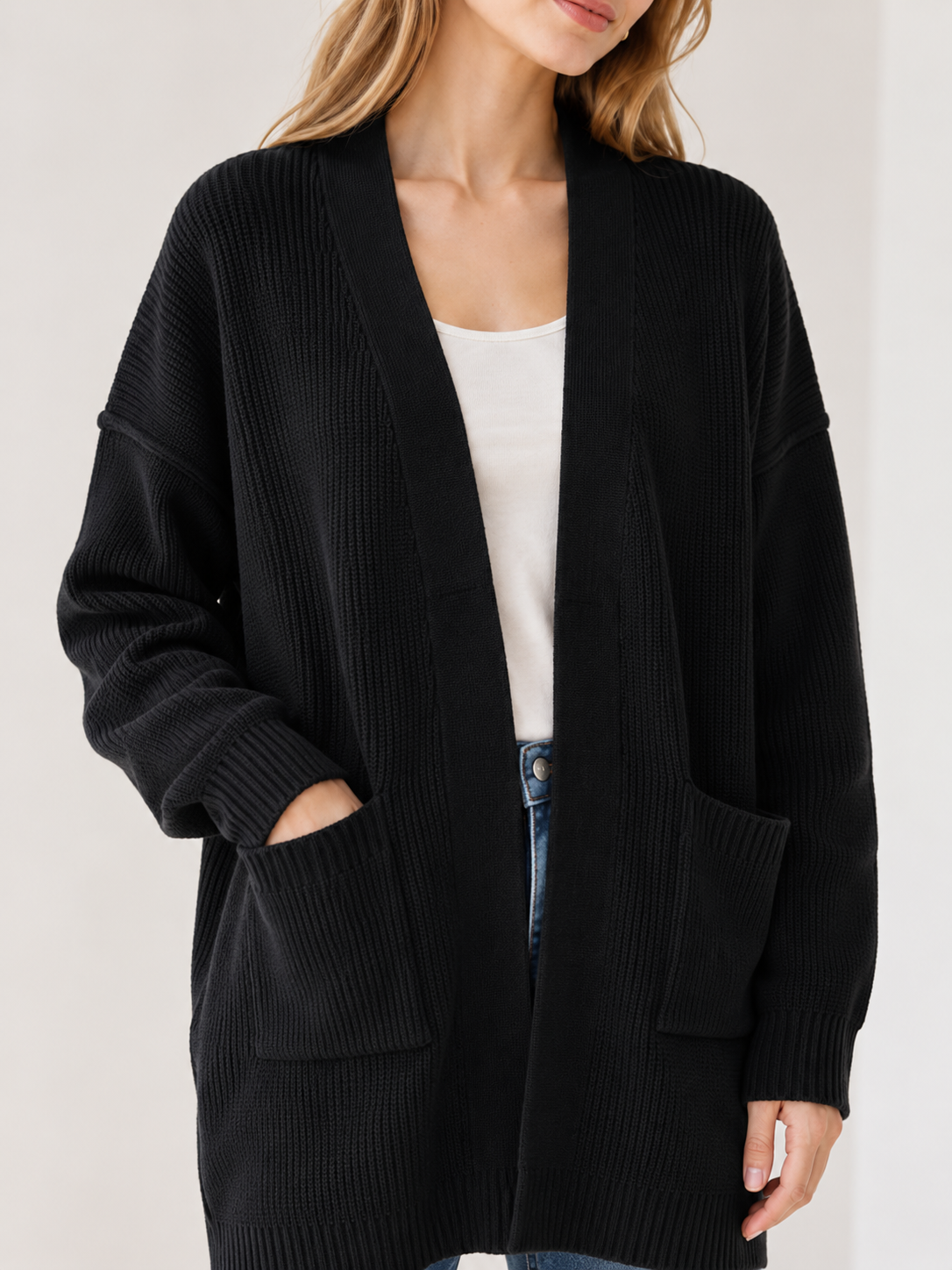 Women's Soft Fuzzy Knit V Neck Open Front Cardigan Sweater Waffle Knitwear