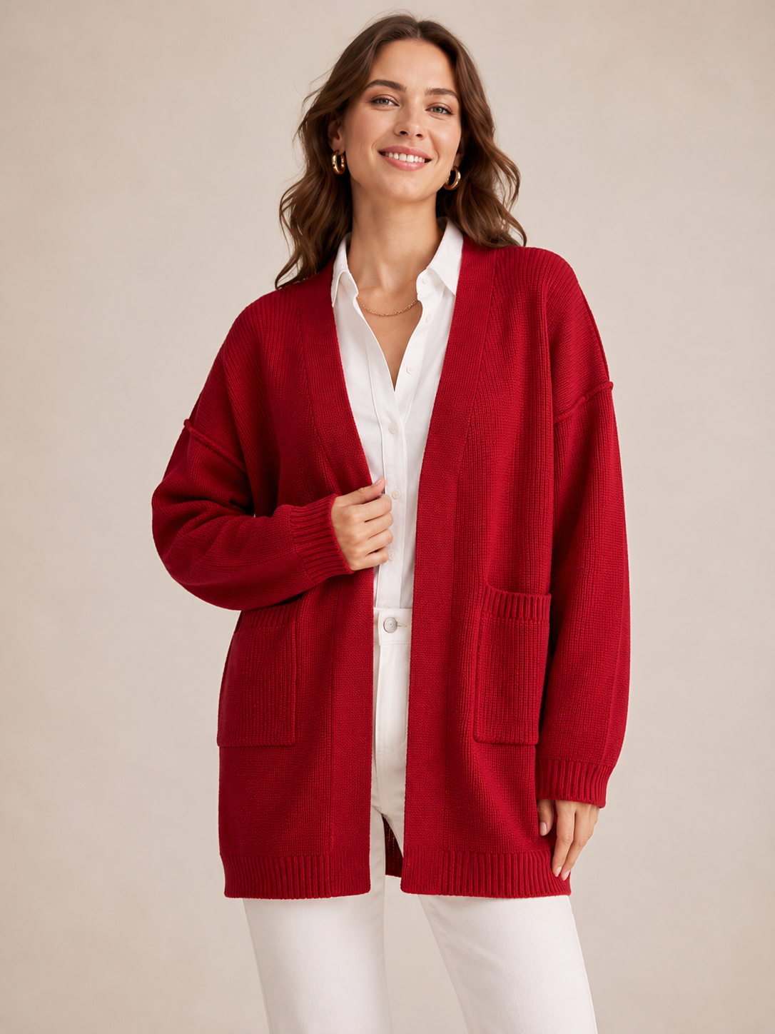 Women's Soft Fuzzy Knit V Neck Open Front Cardigan Sweater Waffle Knitwear