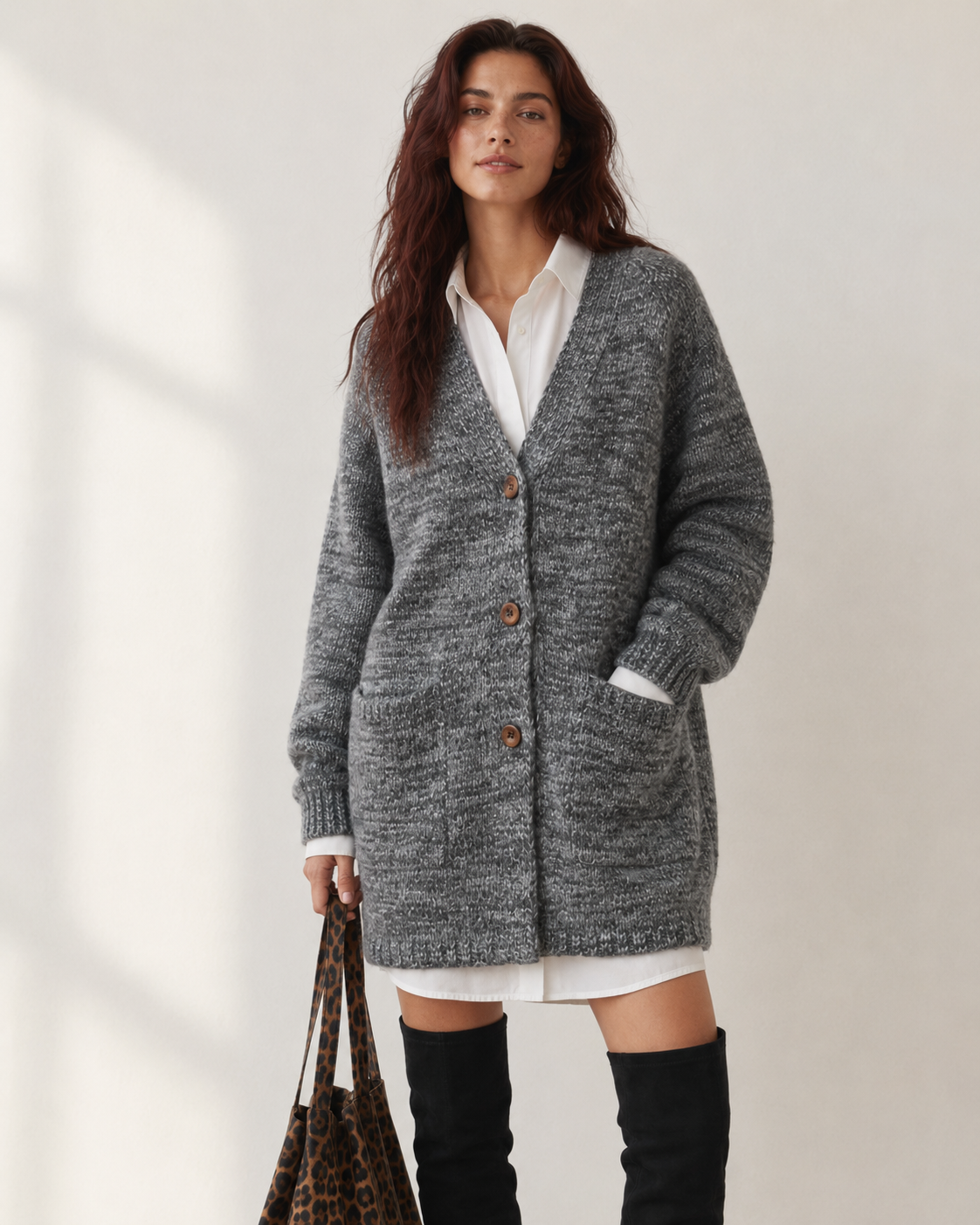 Women's Wool Blend V Neck Long Cardigan Sweater