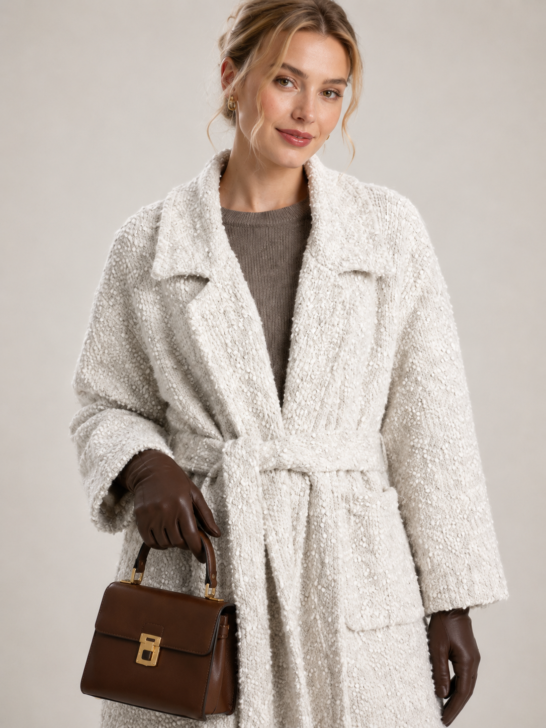 Women's Wool Blend Boucle Long Knit Coat Cardigan