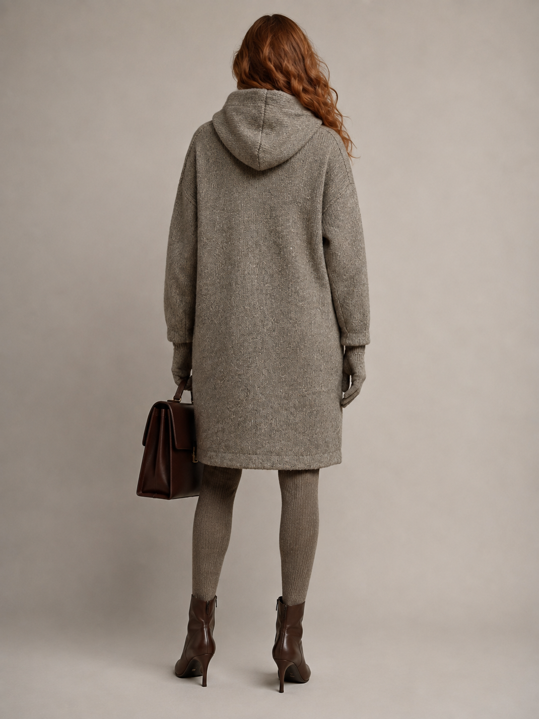 Women's Wool Blend Hooded Long Cardigan Coat with Wooden Buttons