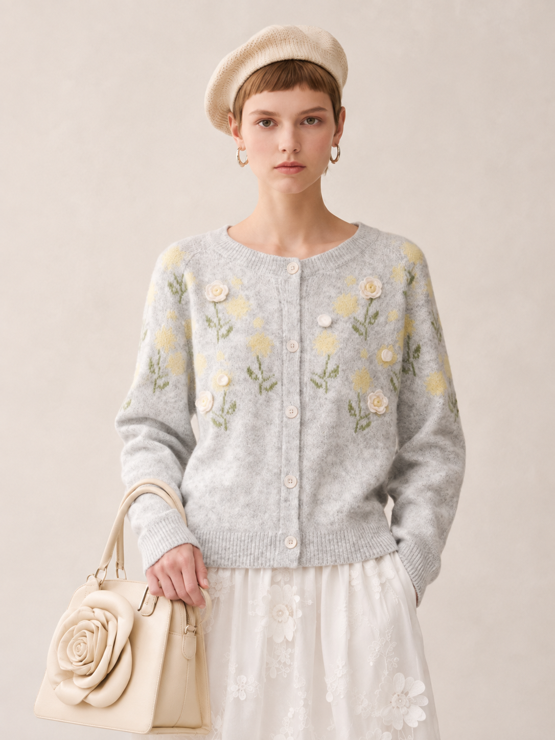 Women’s Floral Knit Cardigan Sweater