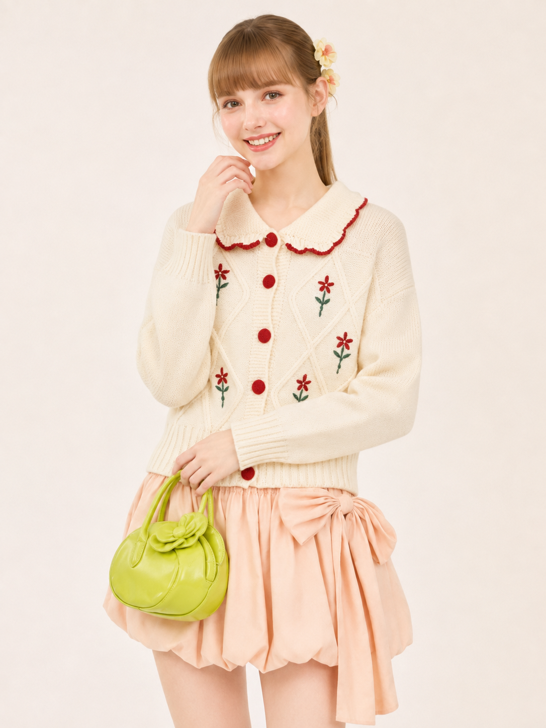Women’s Jacquard Knit Cardigan Vintage Doll Collar Sweater
