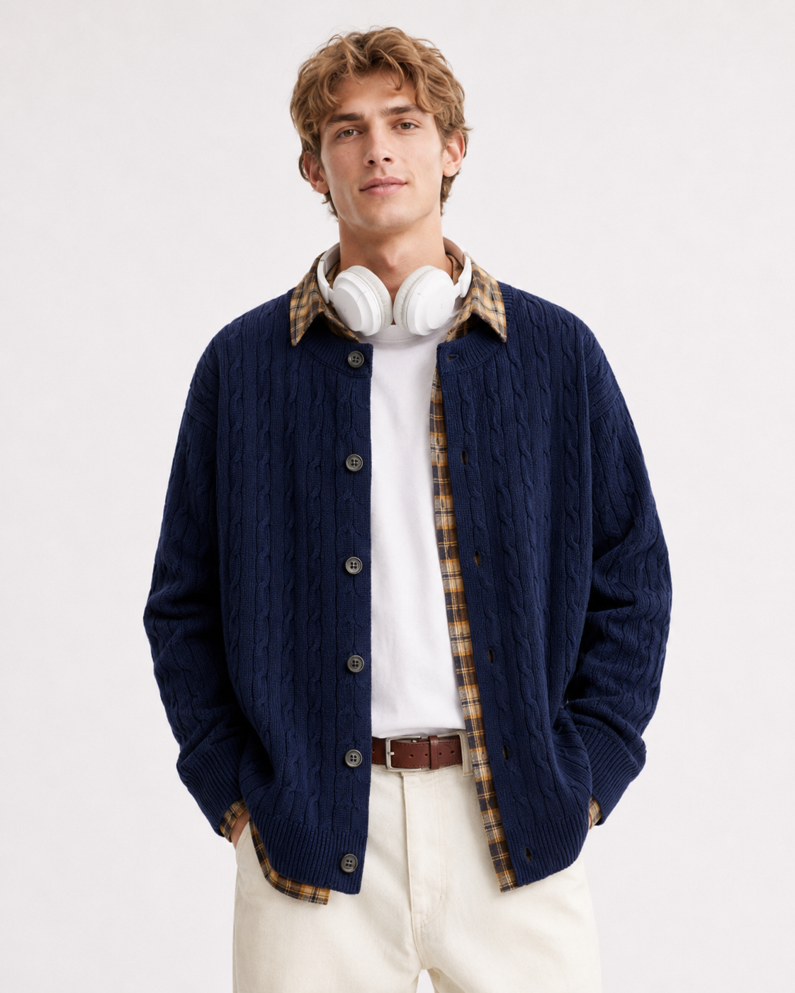 Unisex Cable Knit Cardigan Sweater Vintage Chunky Knit Coats