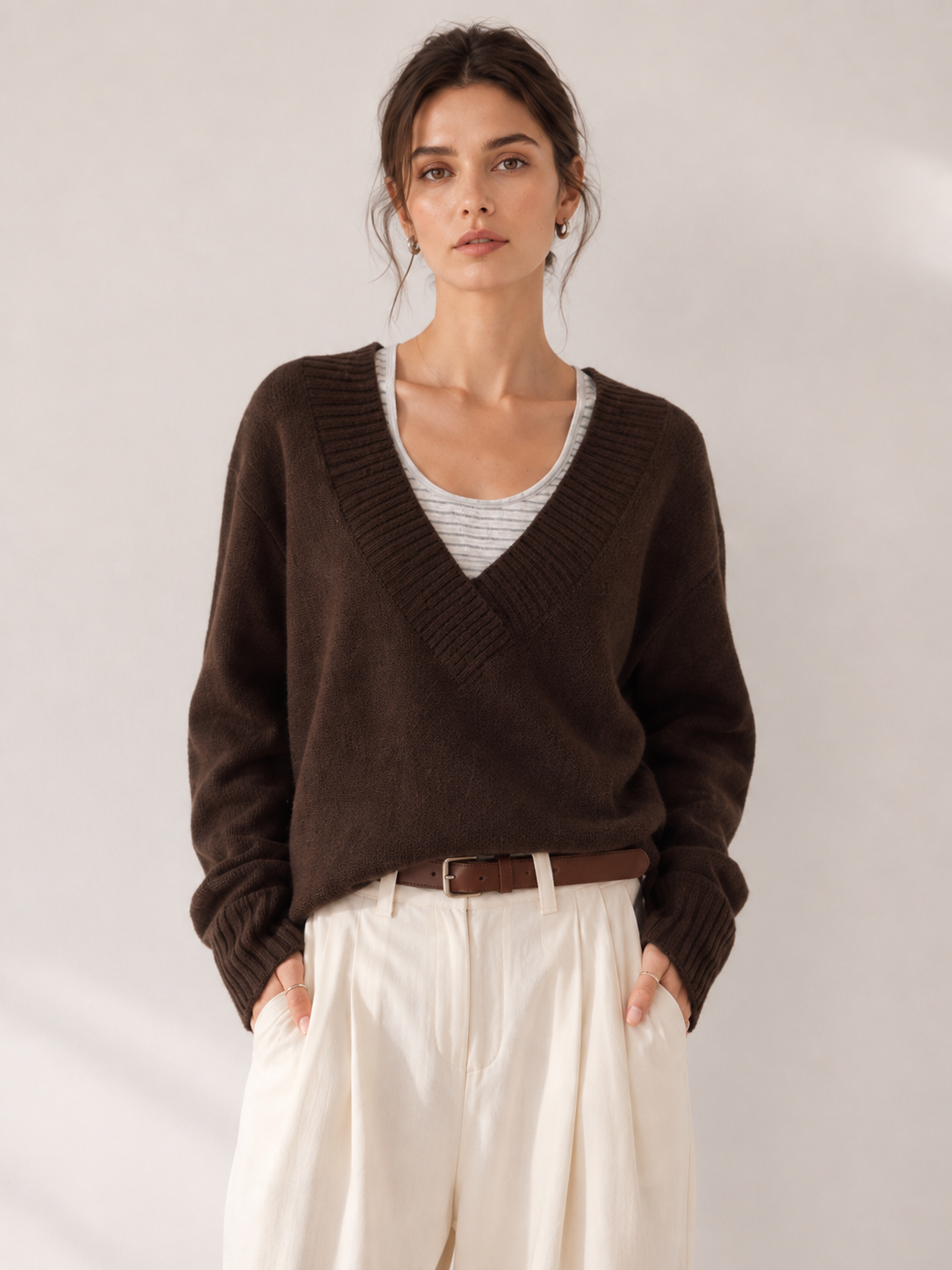Women’s Faux Layered V Neck Vest Sweater Loose Relaxed Mohair Knit Pullover