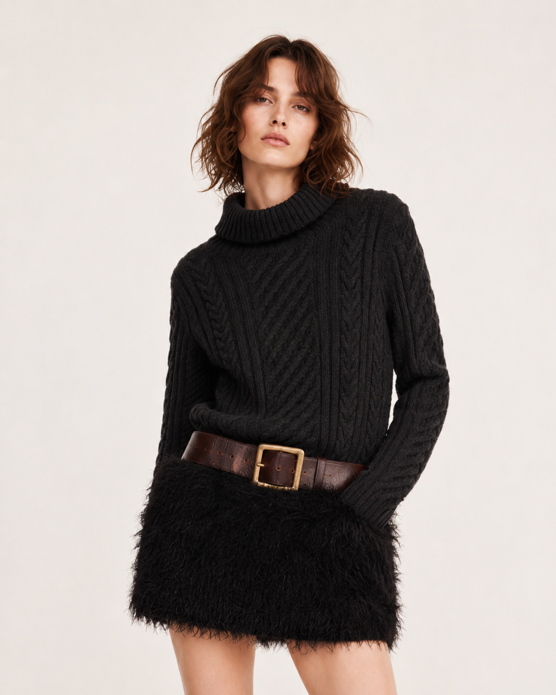 Women’s Thick Wool Blend Cable Knit Turtleneck Sweater