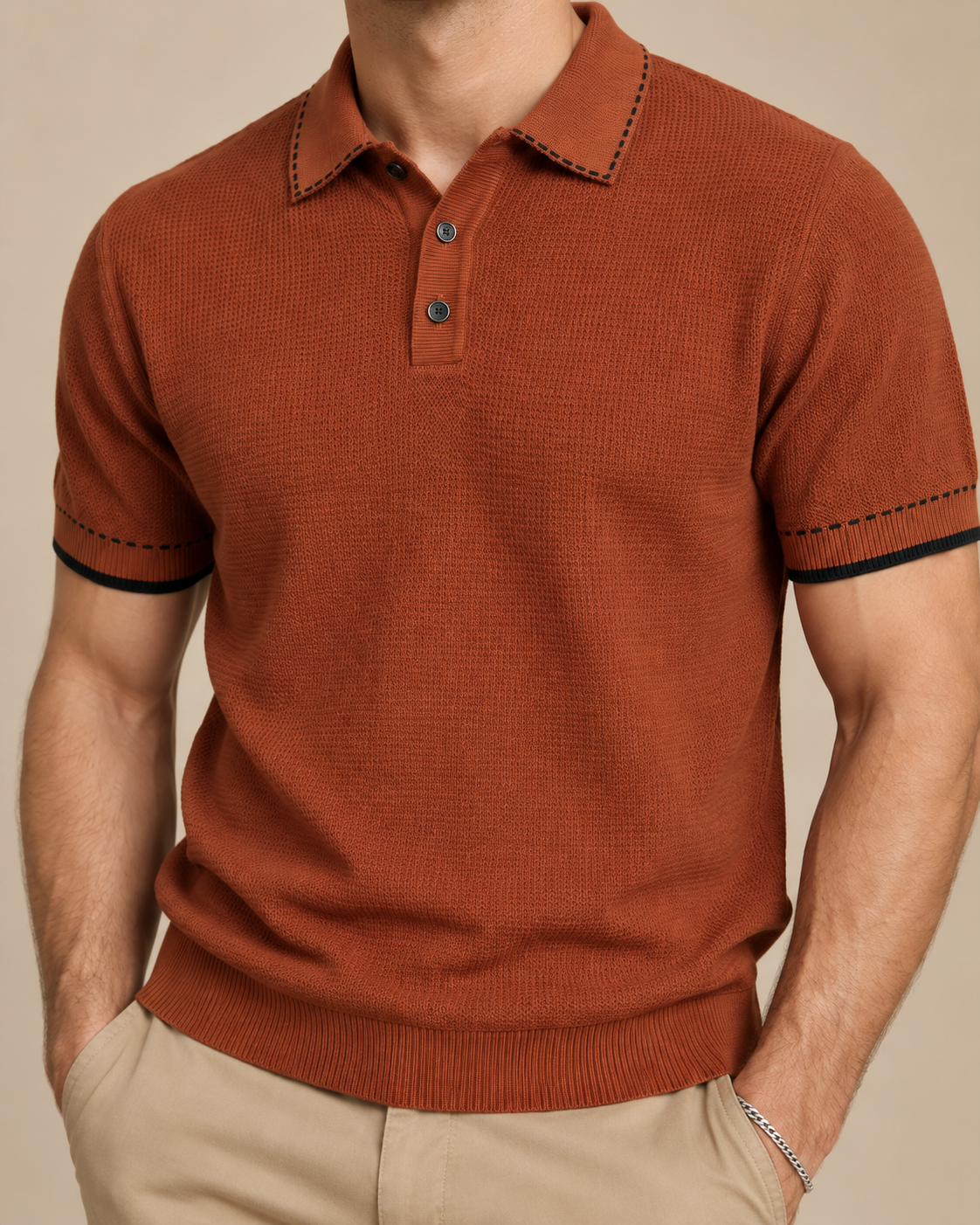 Men’s Old-Money Style Waffle Knit Polo Shirt