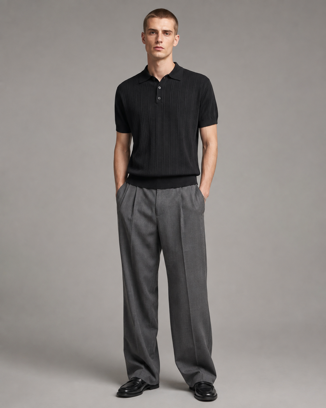 Men’s Textured Knit Polo Shirt Short Sleeve