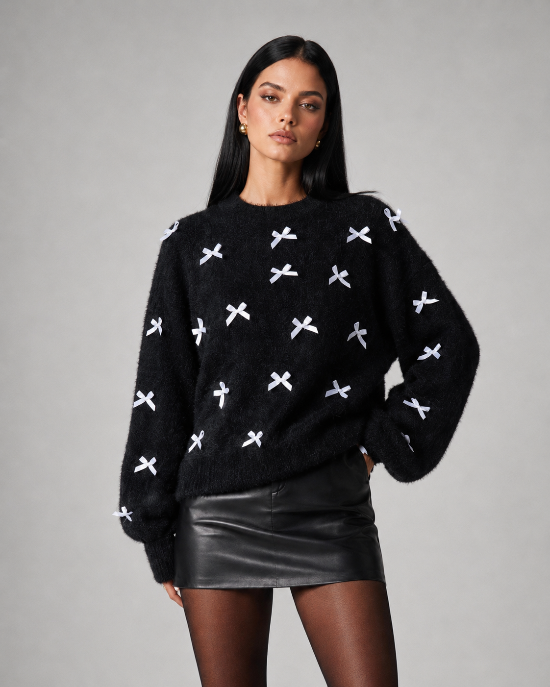 Women’s bow Christmas Plush Knit Sweater