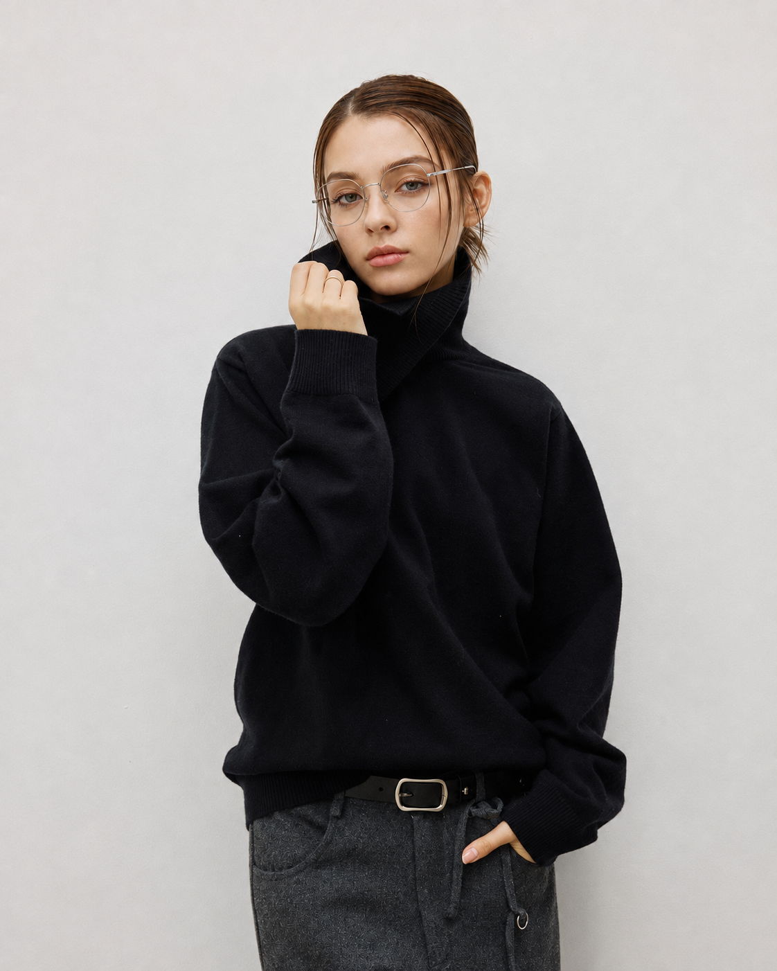 Unisex Wool Blend Stand Collar Knit Sweater